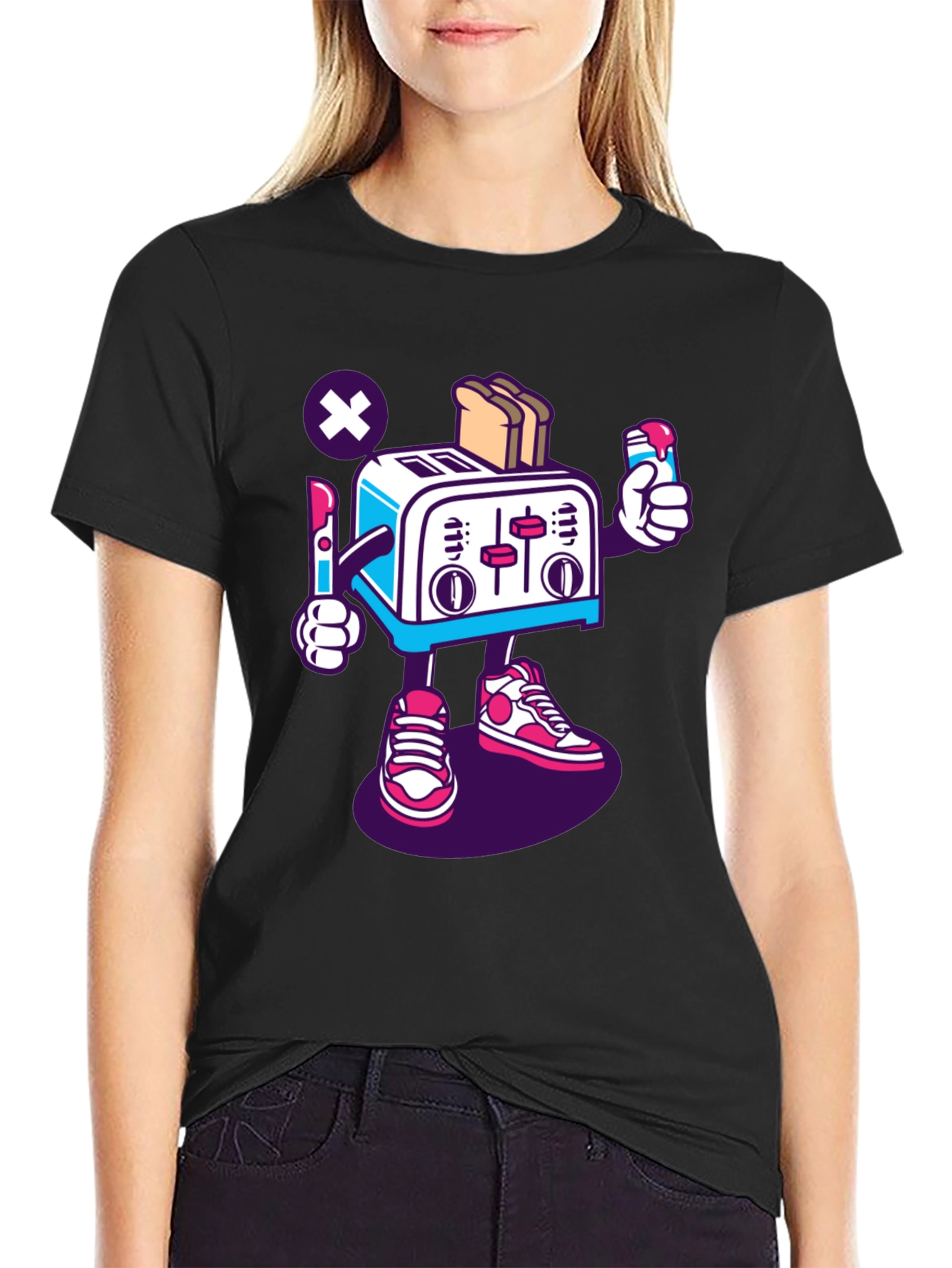 Black Toaster Character Black Graphic T-Shirt view 2