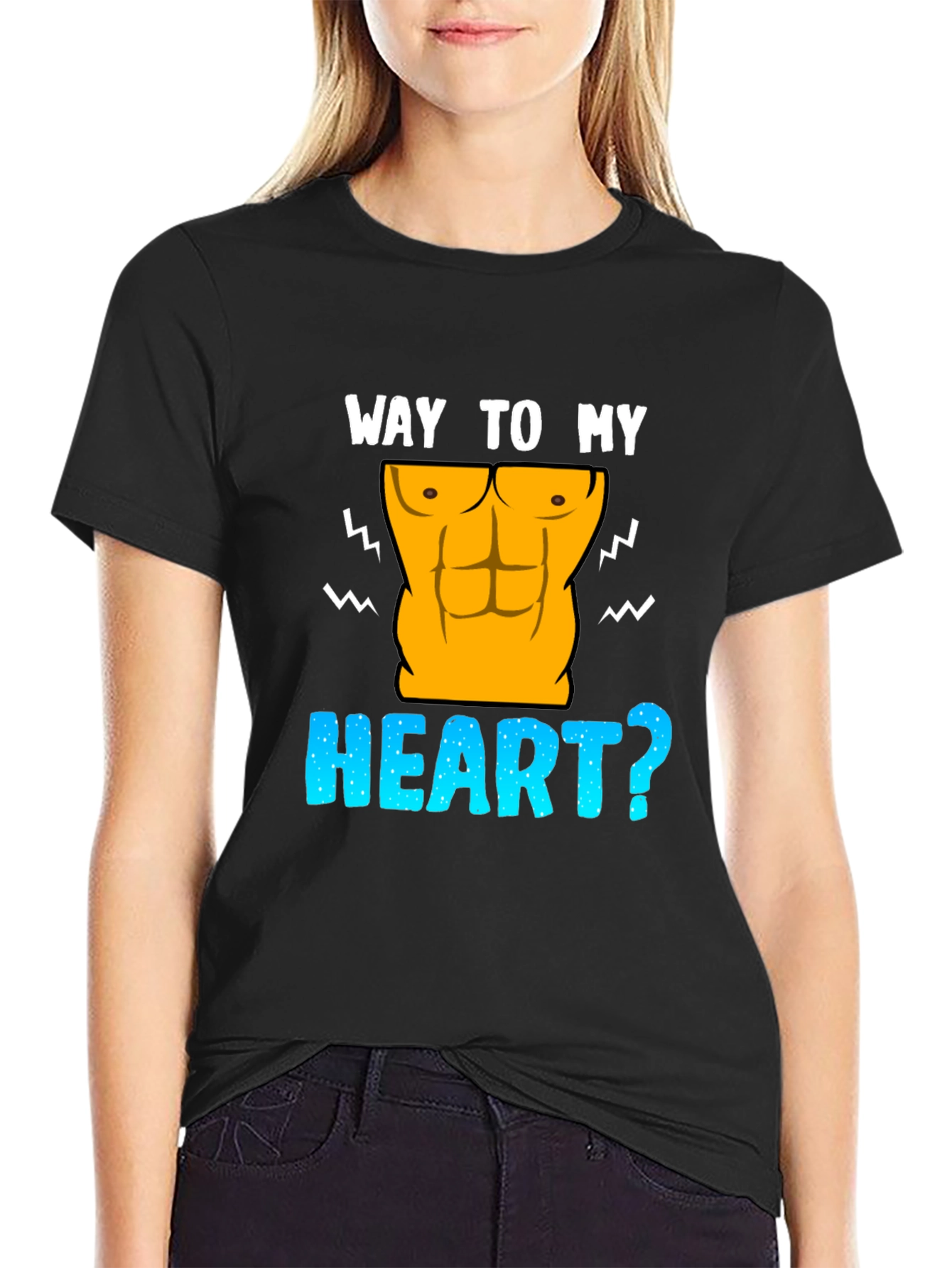 Black Way To My Heart Abs Funny Graphic T-Shirt view 2