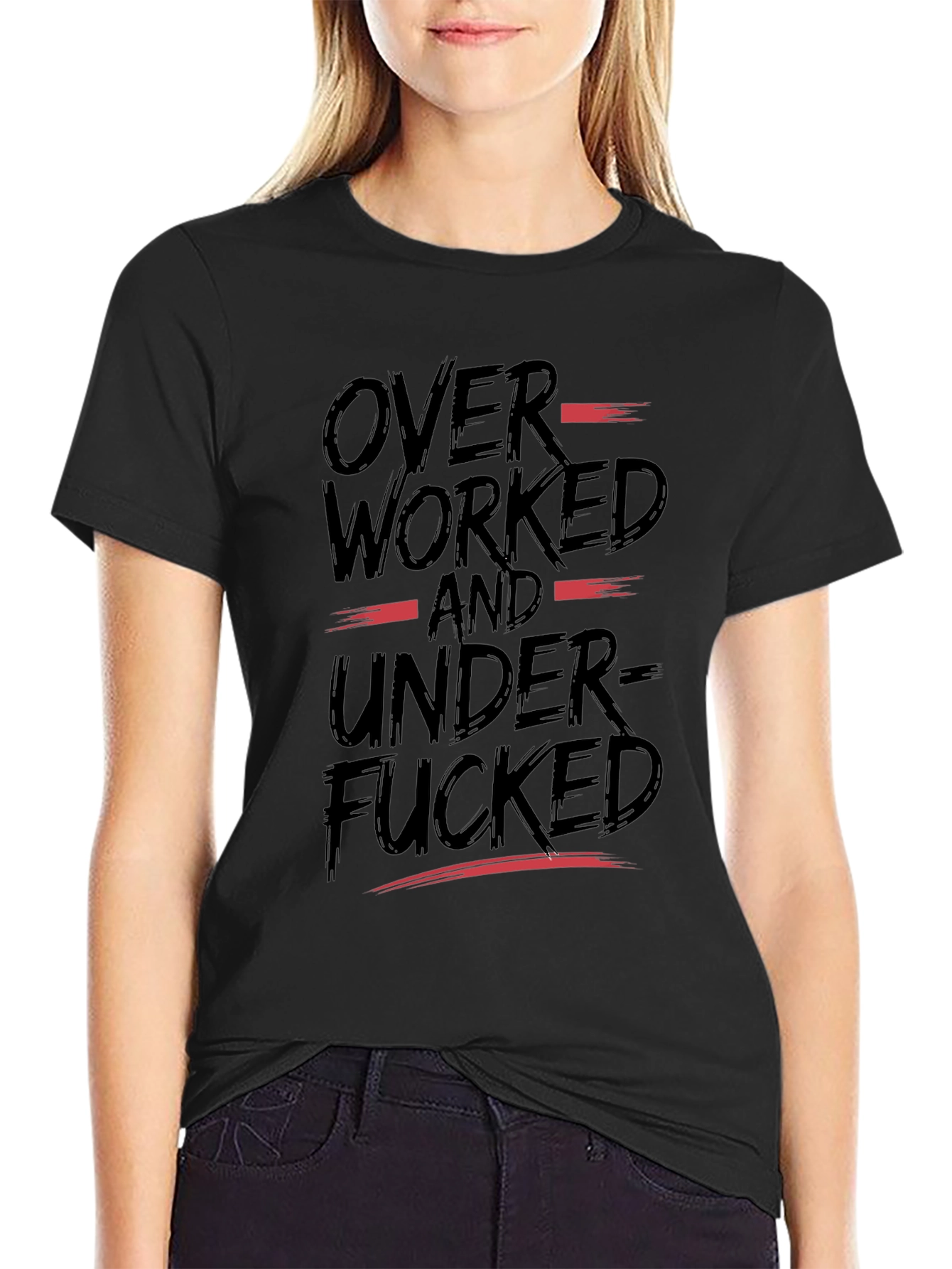Black Overworked and Underfucked Graphic T-Shirt view 2