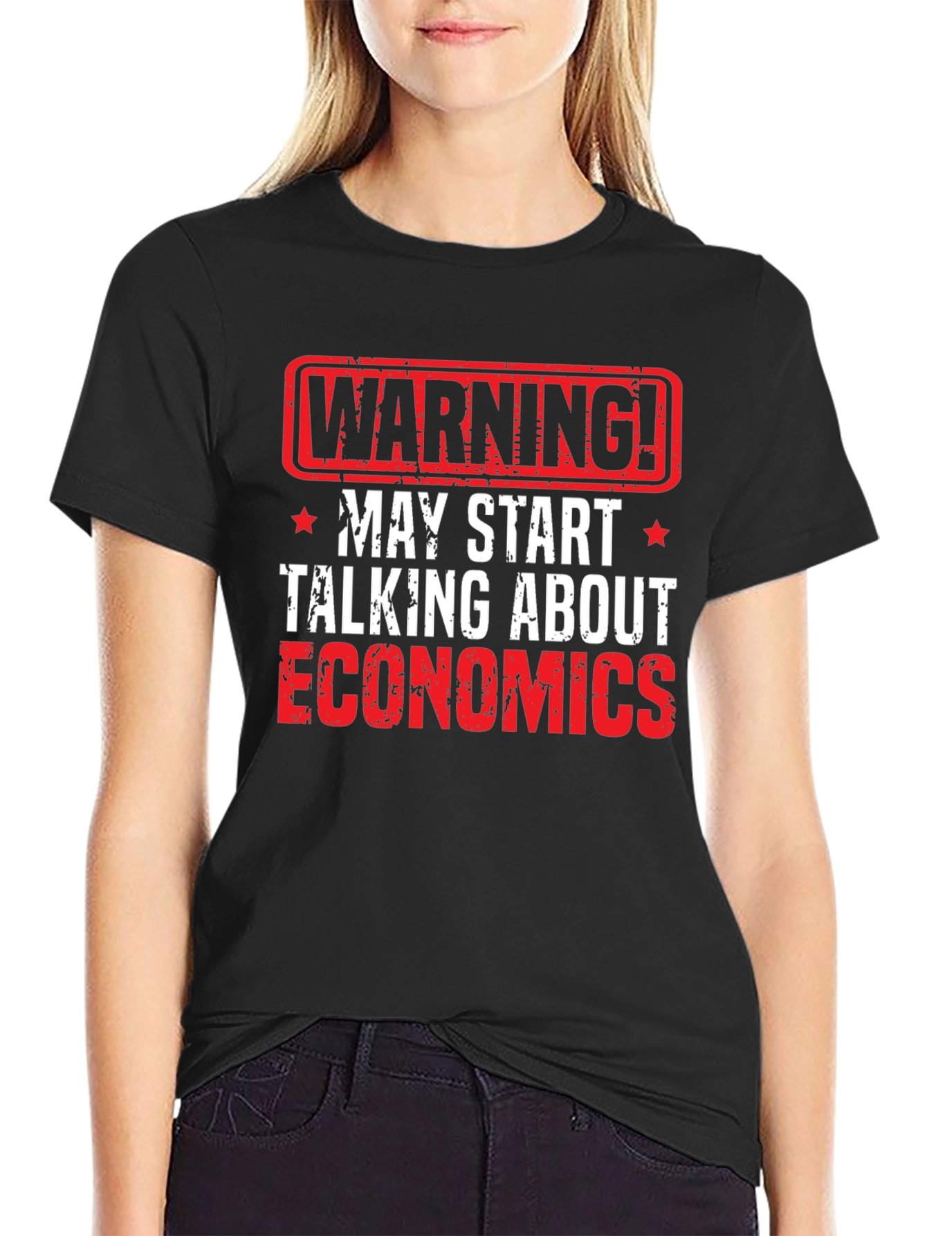 Black Warning Economics T-Shirt - Funny Geek Tee view 2