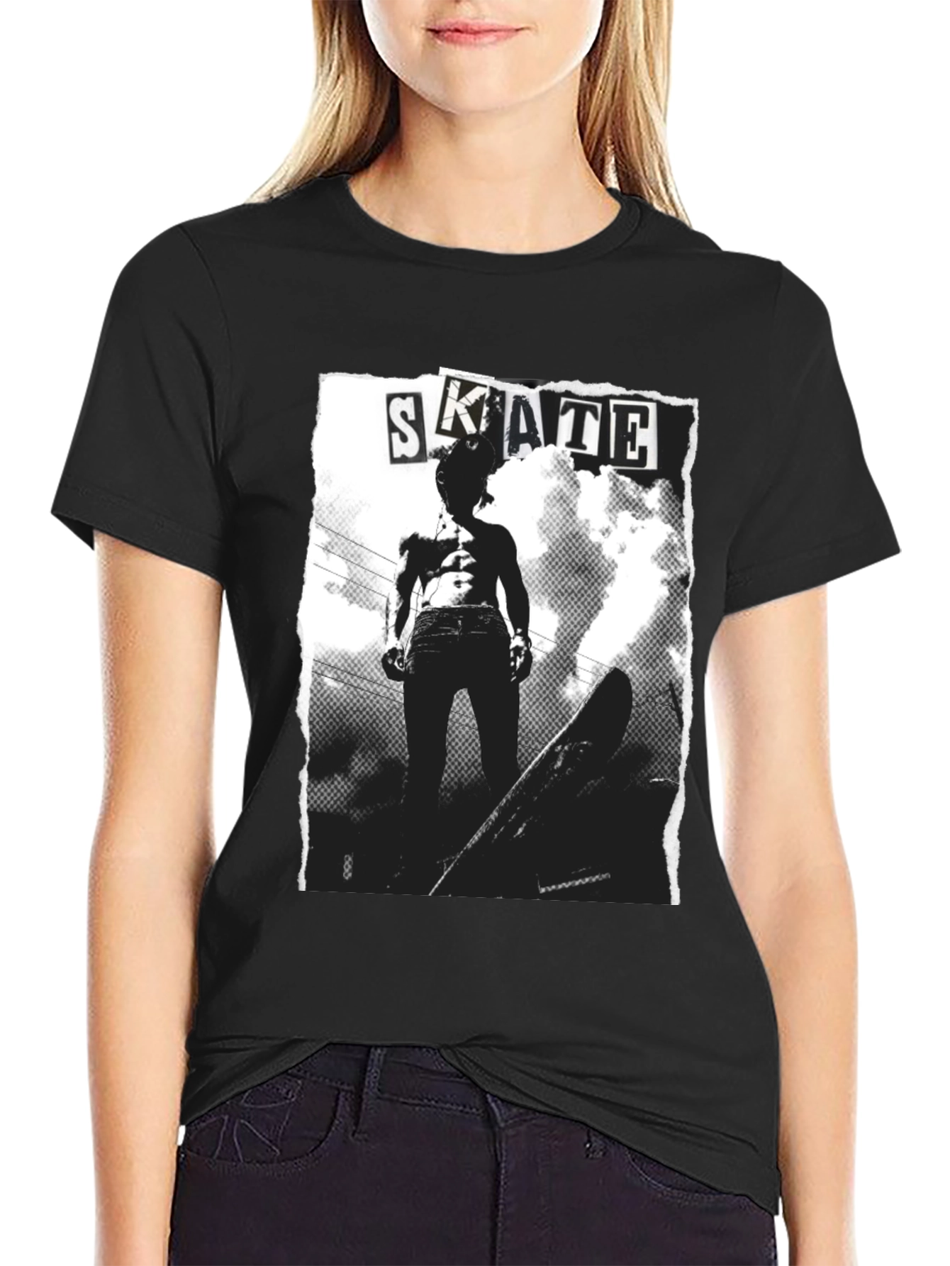 Black Skate Graphic T-Shirt - Black Cotton Tee view 2