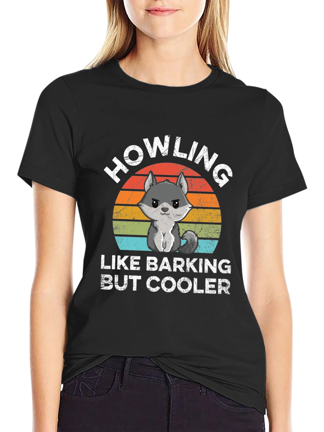 Black Howling Like Barking But Cooler T-Shirt view 2