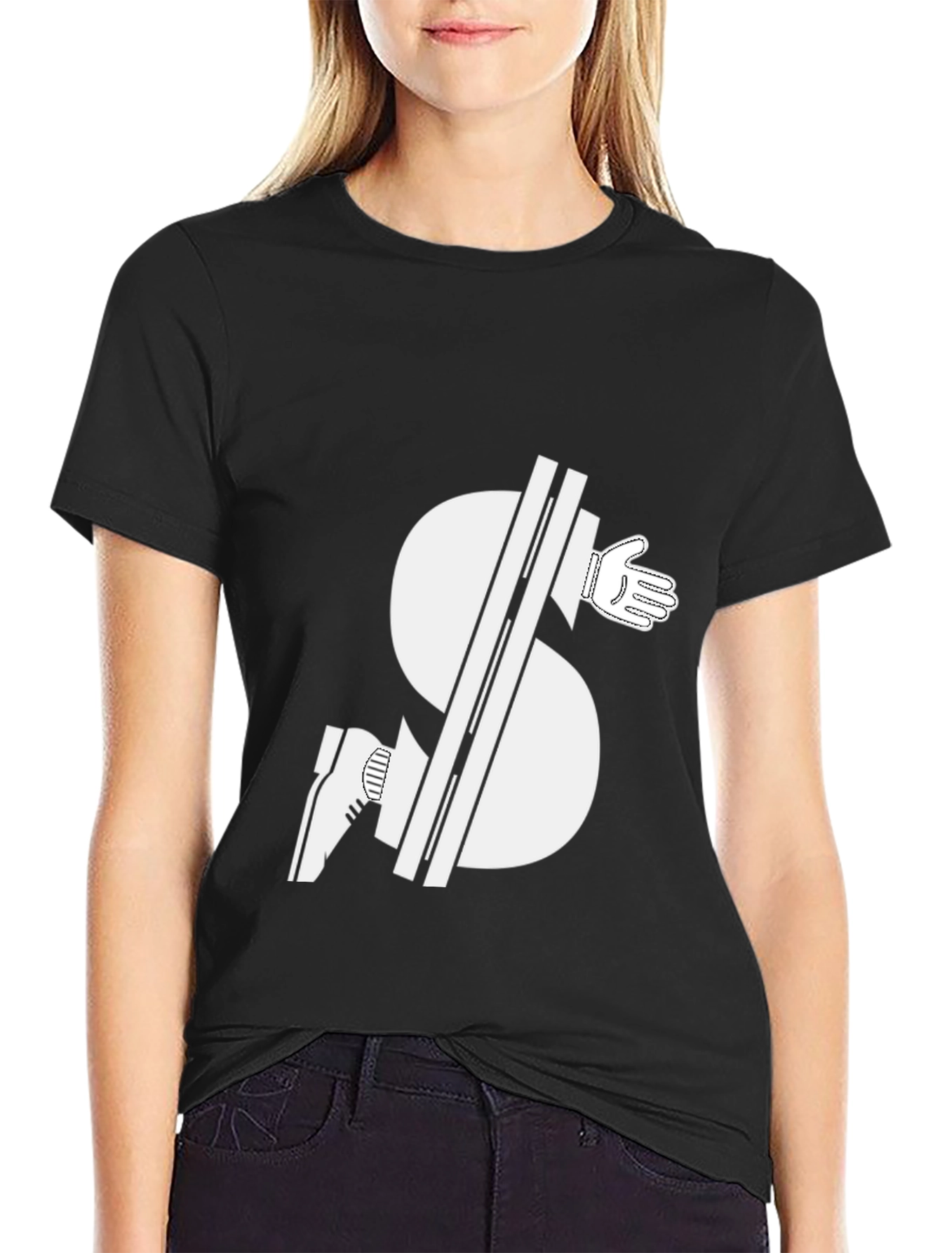 Black Novelty Black T-Shirt: Dollar Sign Handshake Graphic view 2