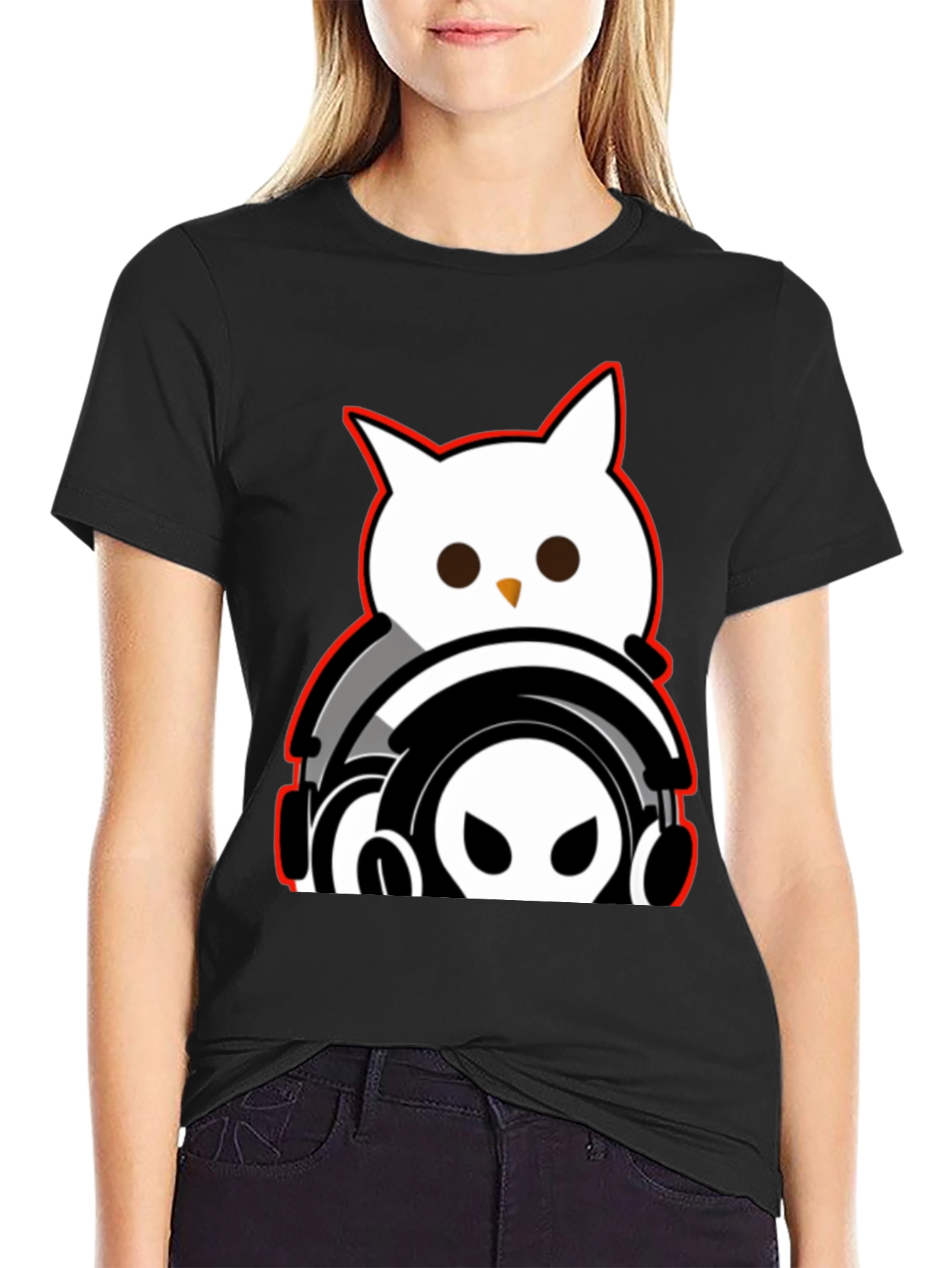 Black Owl DJ Graphic Tee - Black view 2