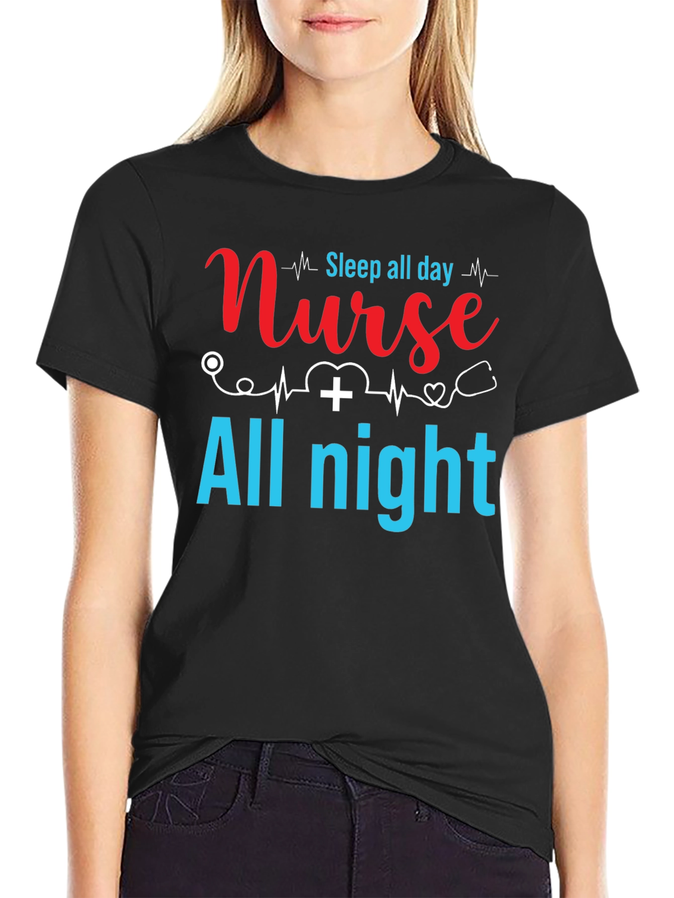 Black Nurse Sleep All Day T-Shirt view 2