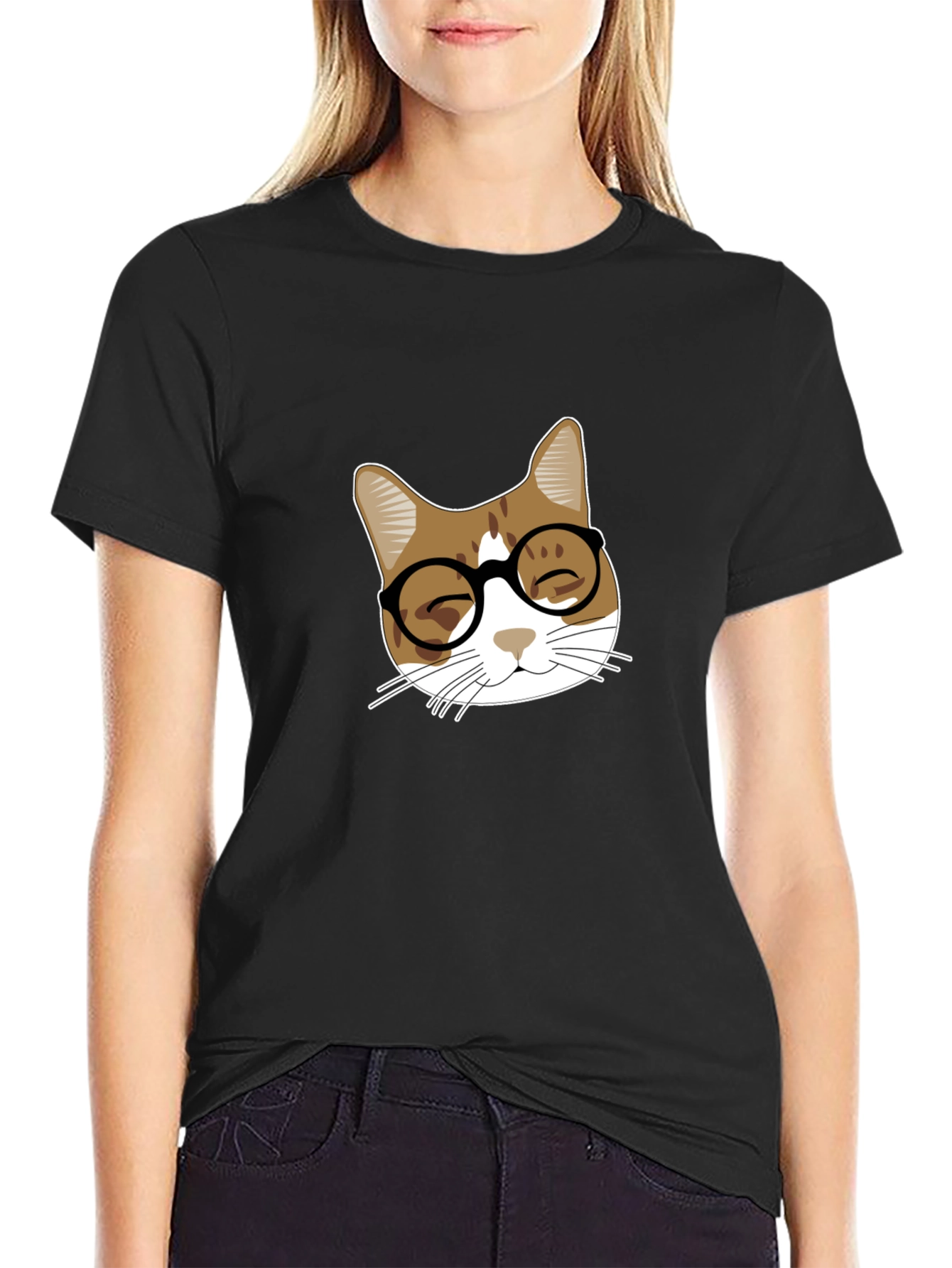 Black Cool Cat Tee - Black Cotton Blend T-Shirt view 2