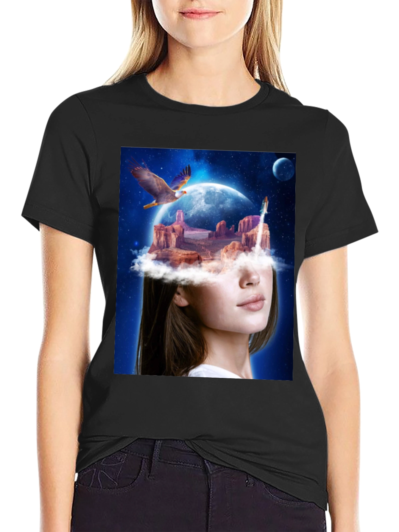 Black Surreal Dreamscape Graphic Tee - Unique Artistic T-Shirt view 2