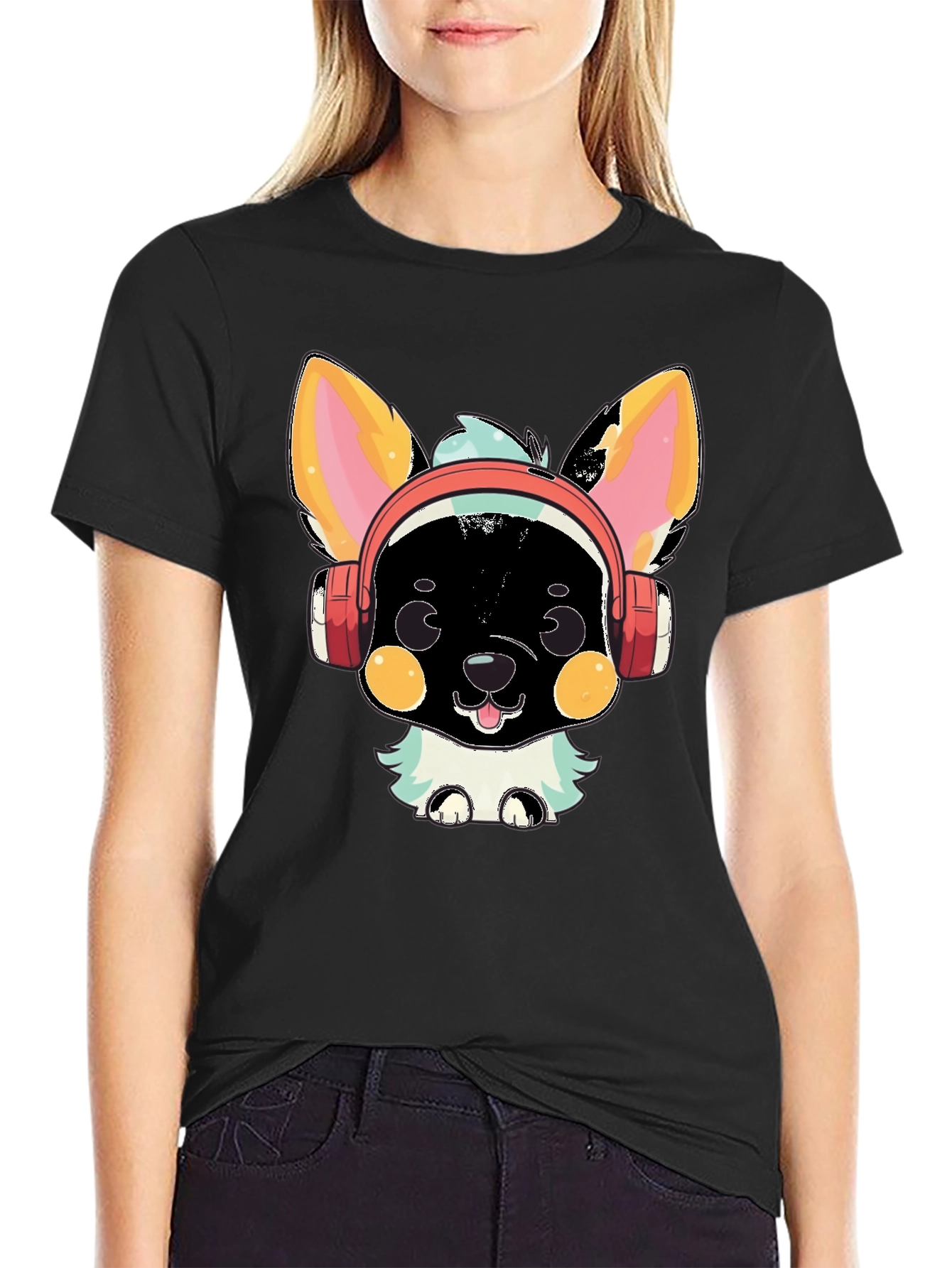 Black Cool Canine Beats T-Shirt view 2