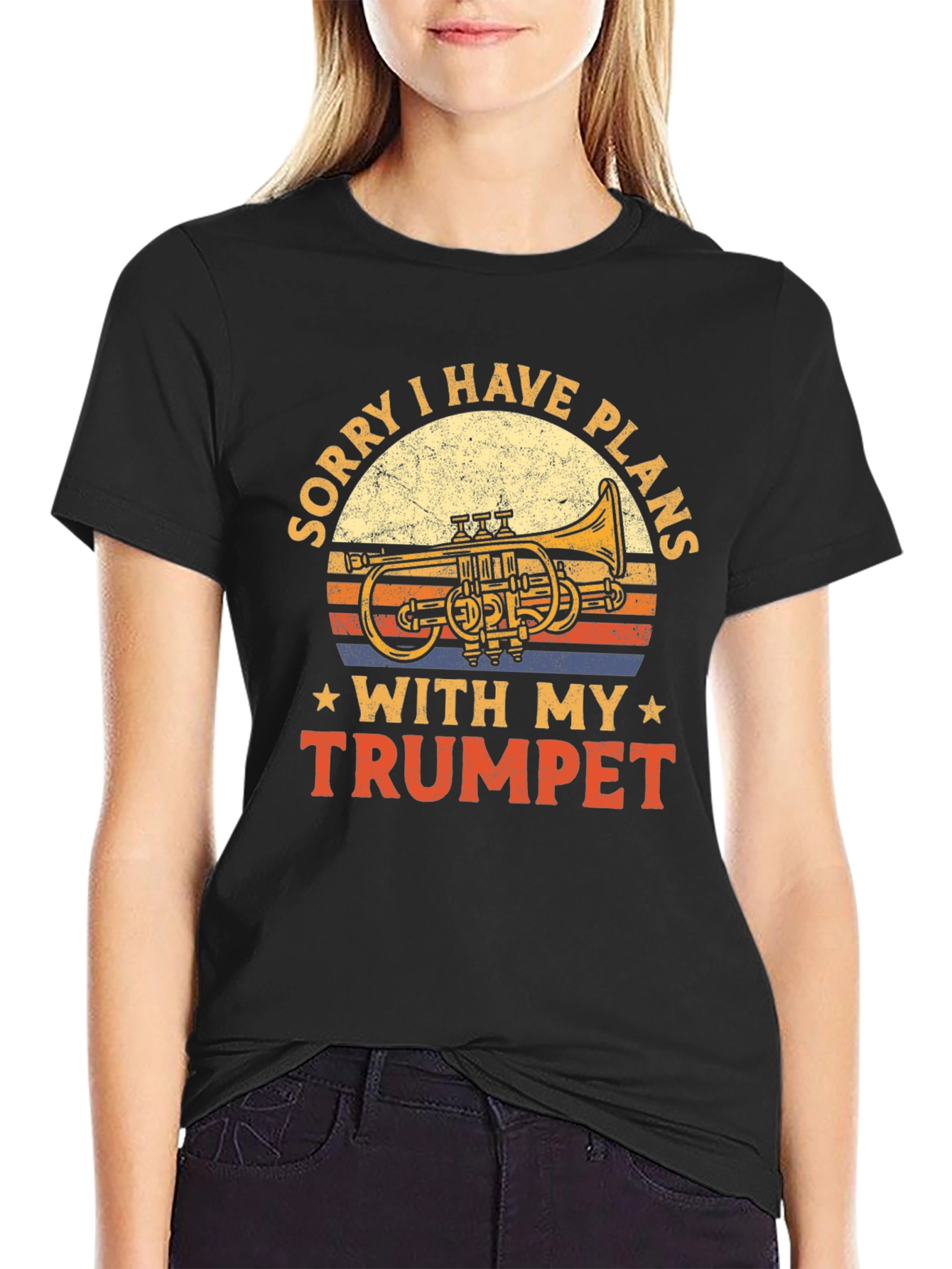 Black Sorry I Have Plans with My Trumpet Black T-Shirt view 2