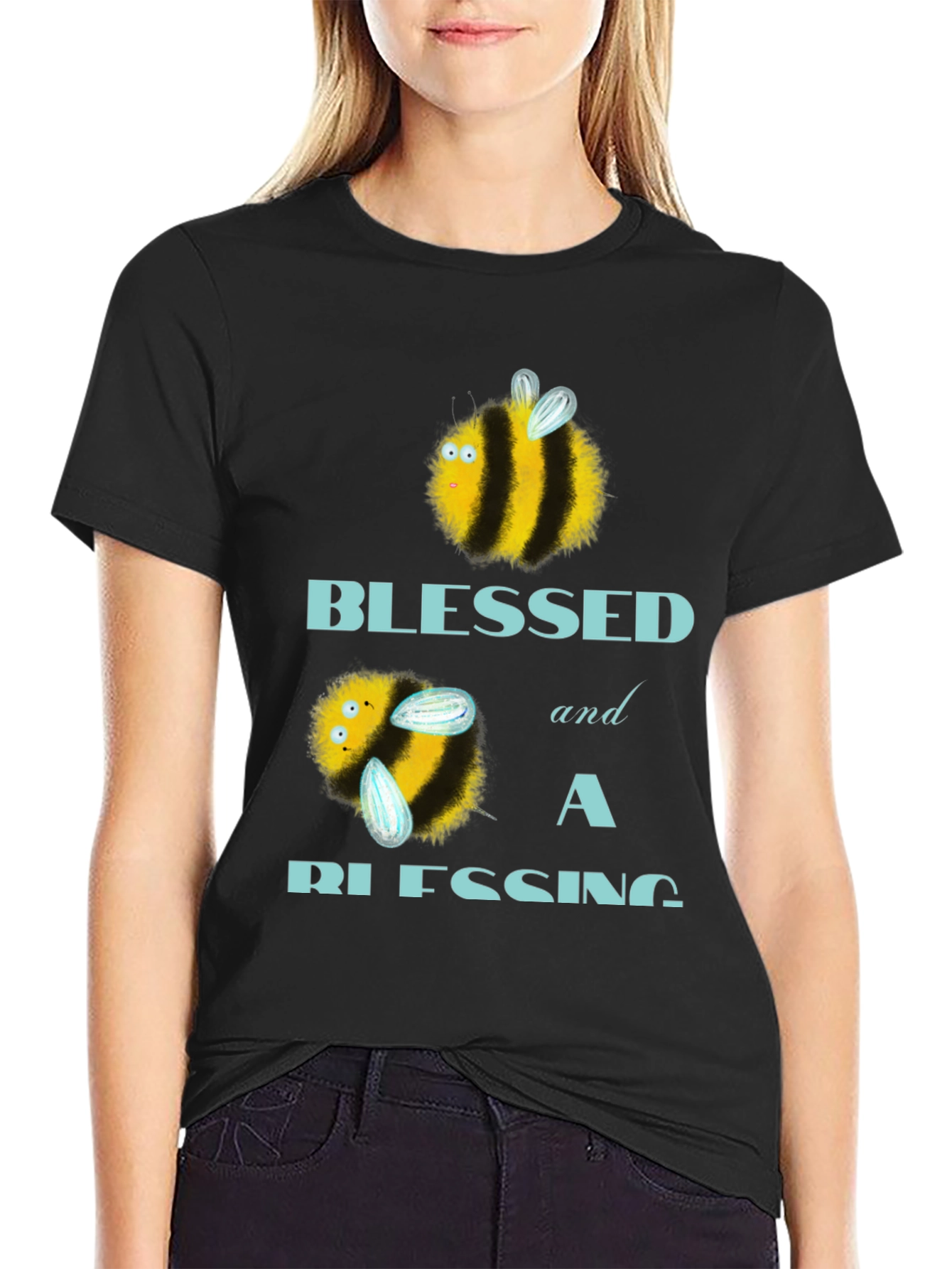 Black Blessed Bee T-Shirt - Cute Graphic Tee view 2