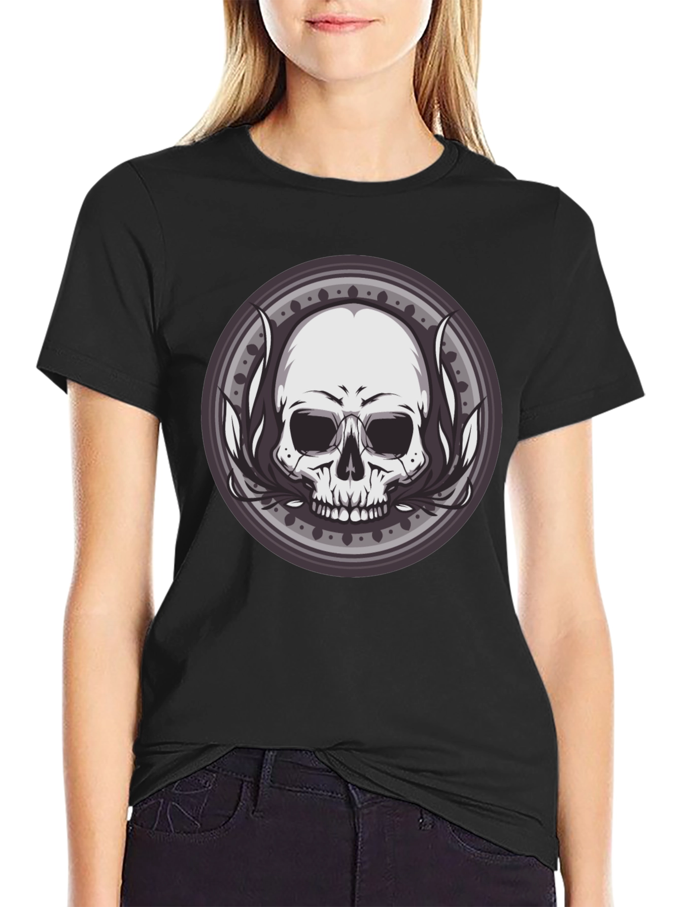 Black Skull Graphic Black T-Shirt - Edgy Style view 2