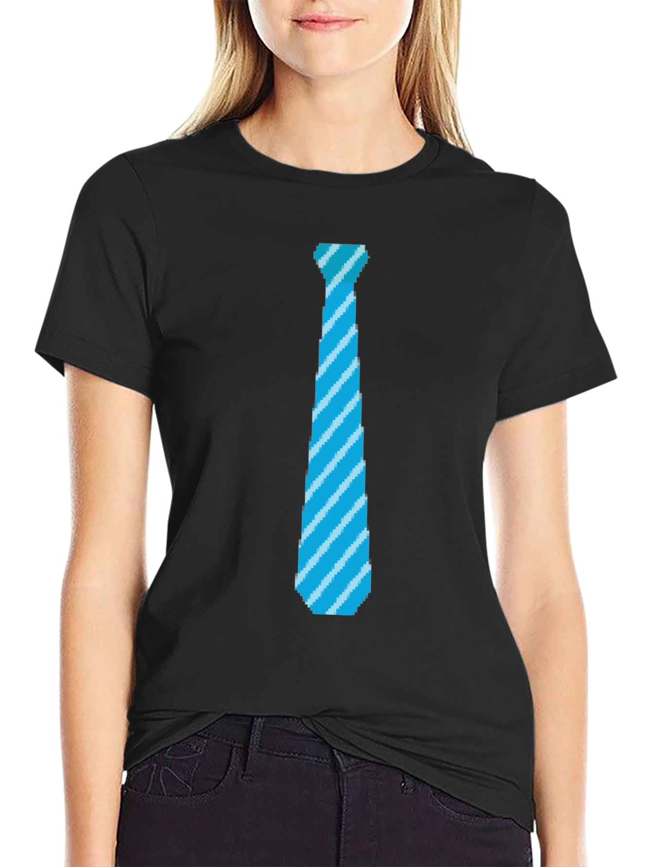 Black Pixel Tie Graphic T-Shirt - Fun Retro Design view 2