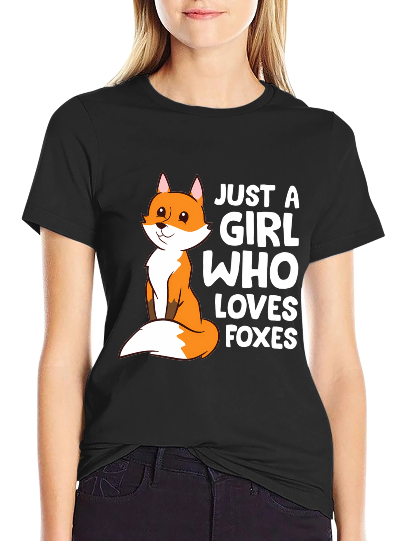 Black Just A Girl Who Loves Foxes T-Shirt Cute Fox Graphic Tee view 2