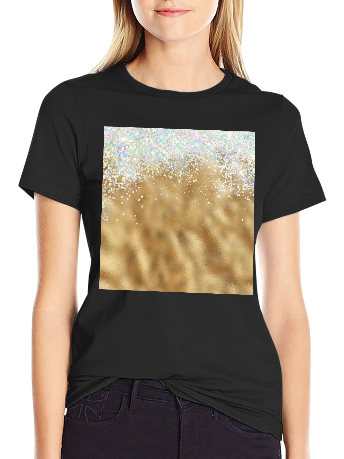 Black Sparkling Gold Graphic Tee view 2