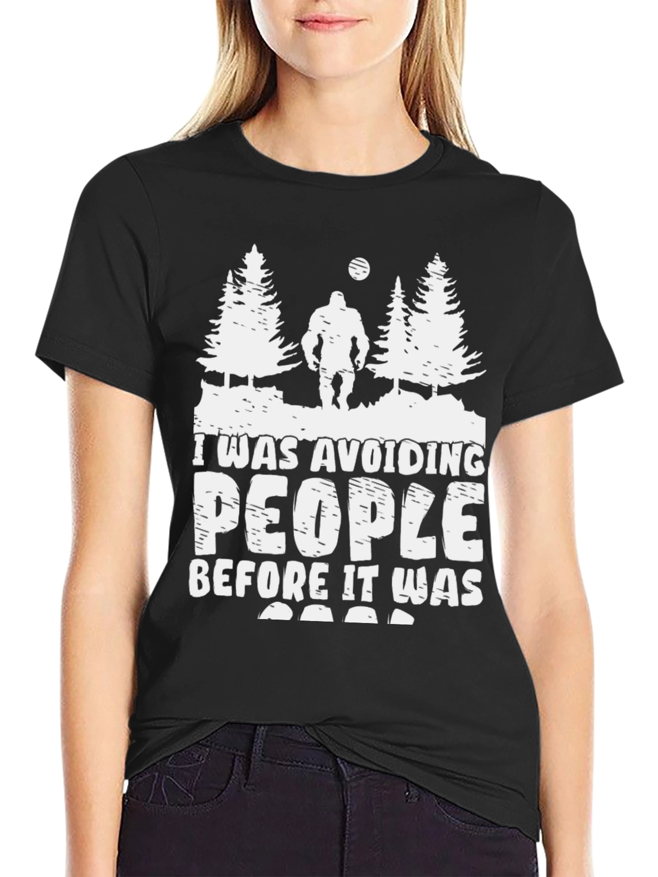 Black Avoiding People T-Shirt Funny Bigfoot Design view 2