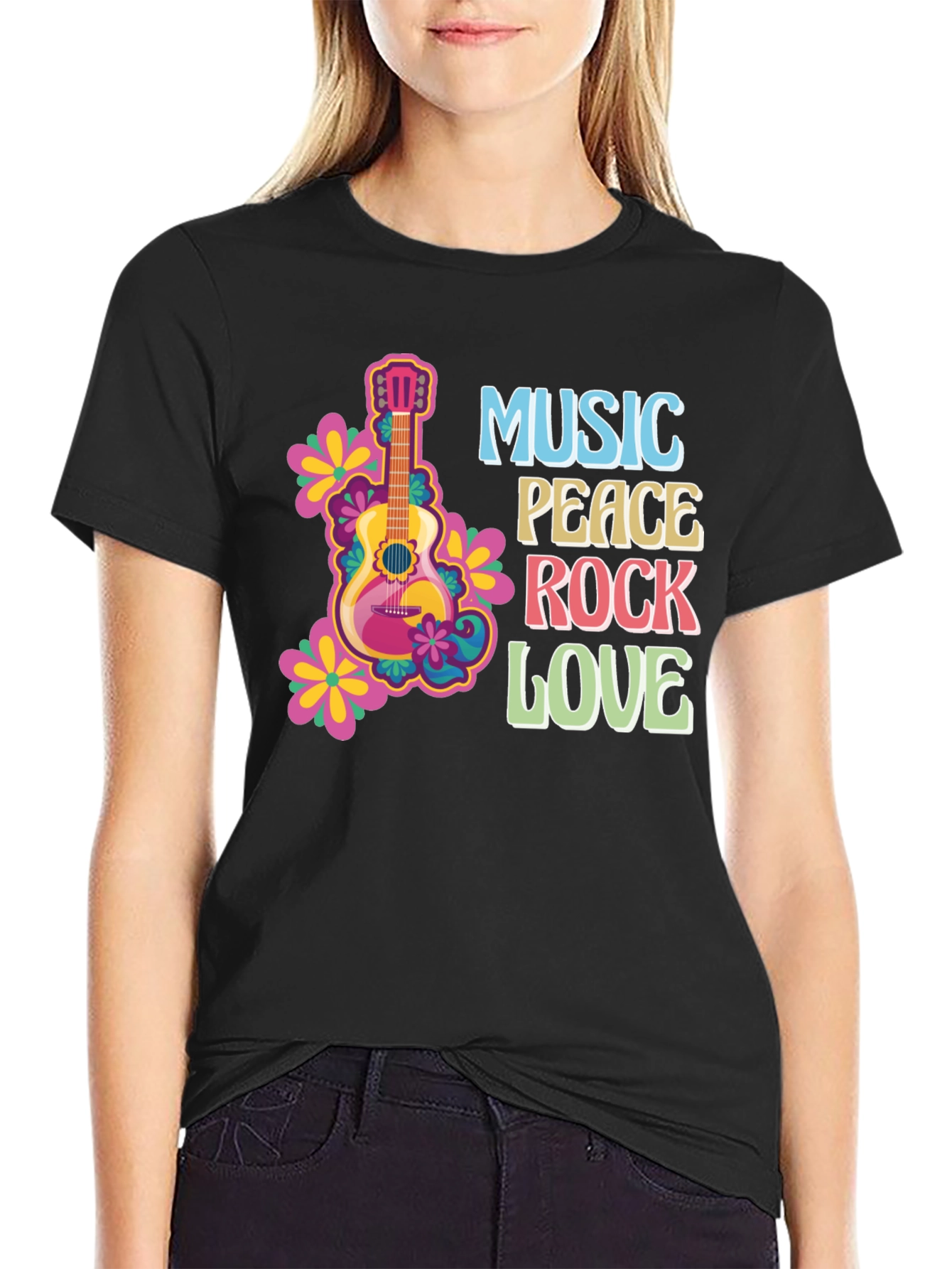 Black Music Peace Rock Love Graphic T-Shirt view 2