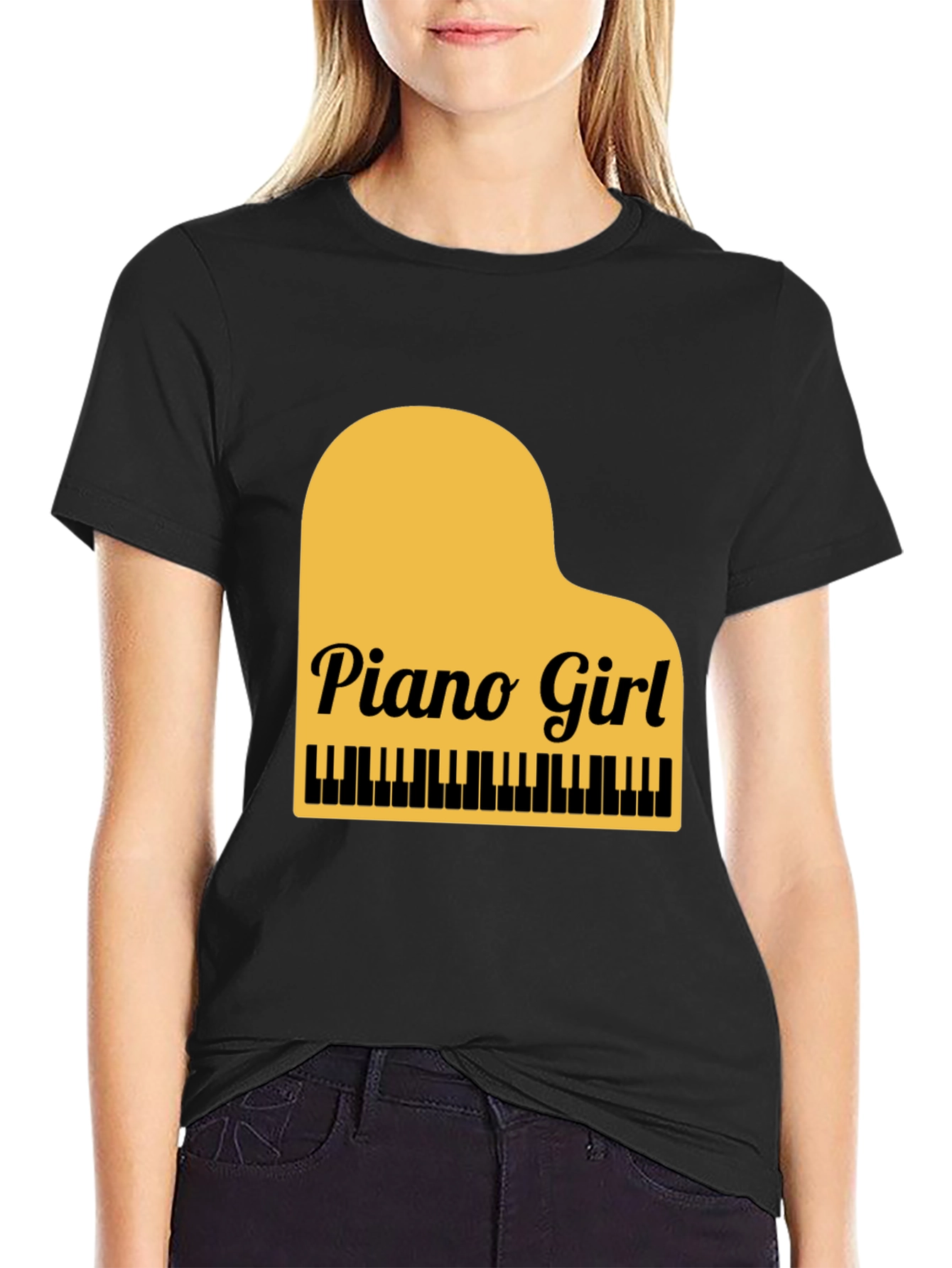 Black Piano Girl Graphic Tee - Black Cotton Blend view 2