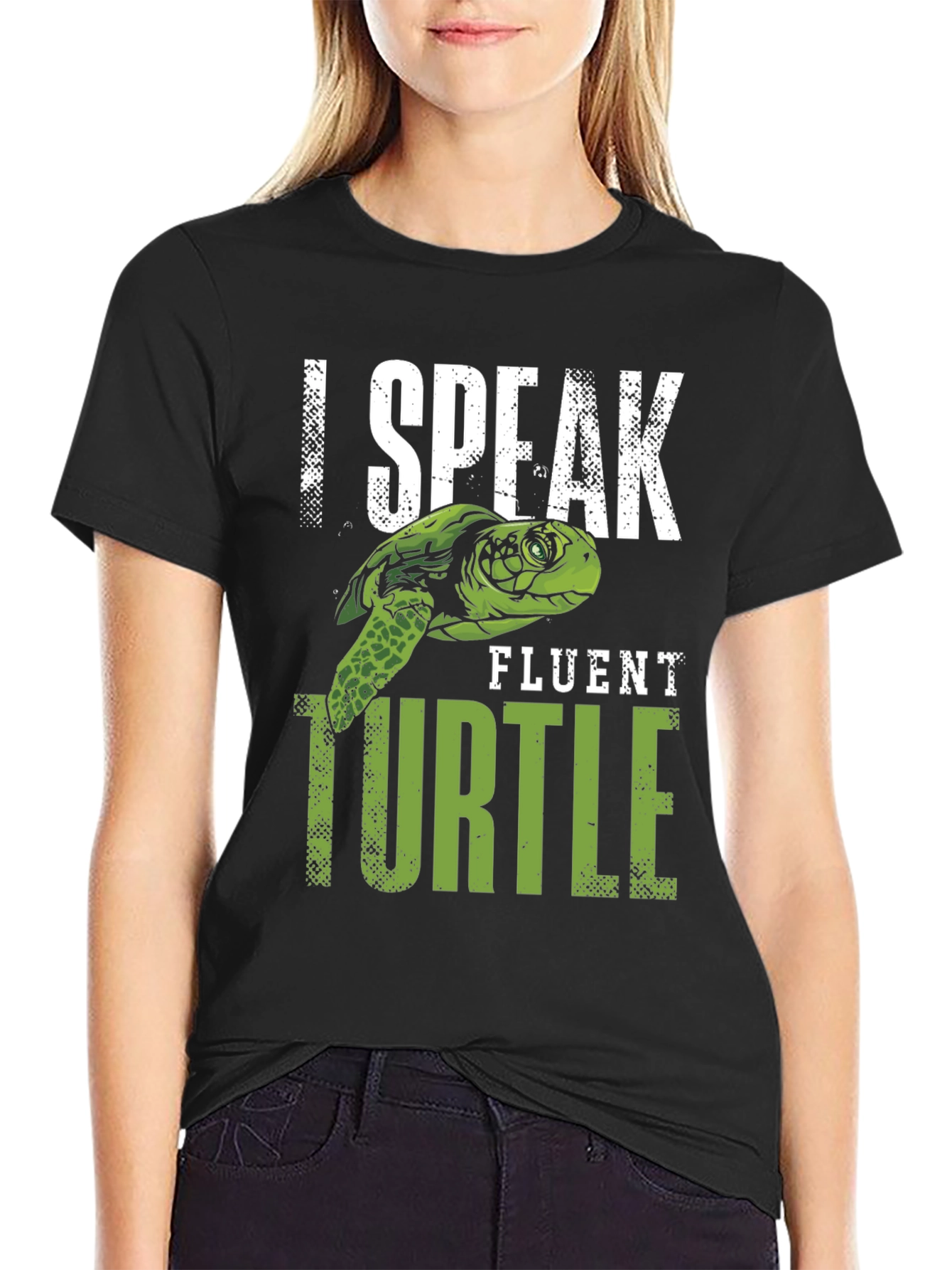 Black I Speak Fluent Turtle Graphic T-Shirt view 2