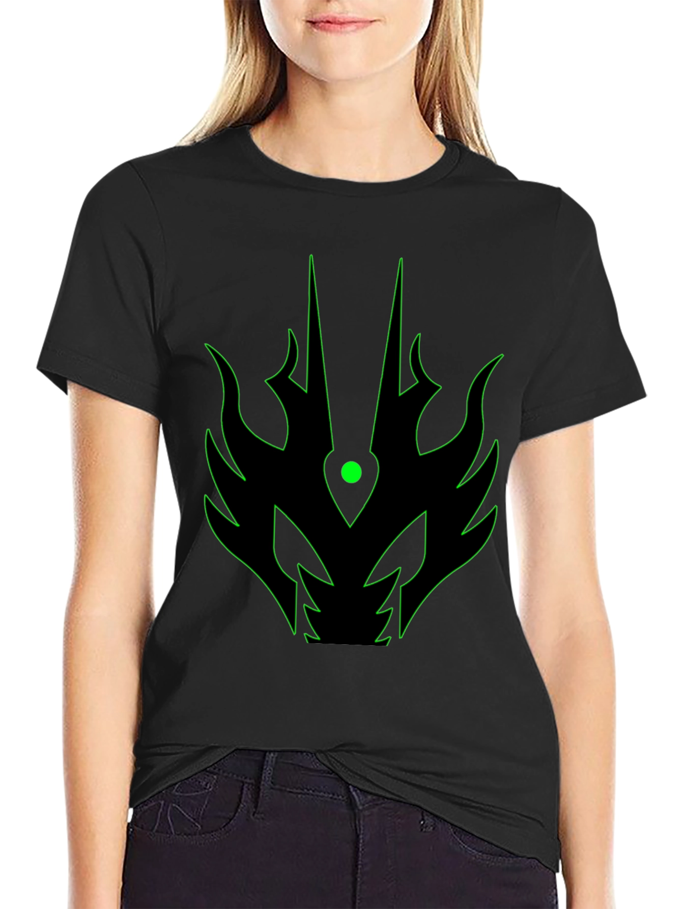 Black Men's Black T-Shirt with Green Dragon Graphic view 2