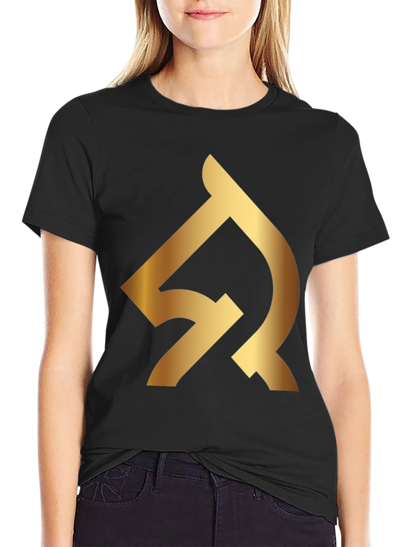 Black Black T-Shirt with Gold Abstract Logo view 2