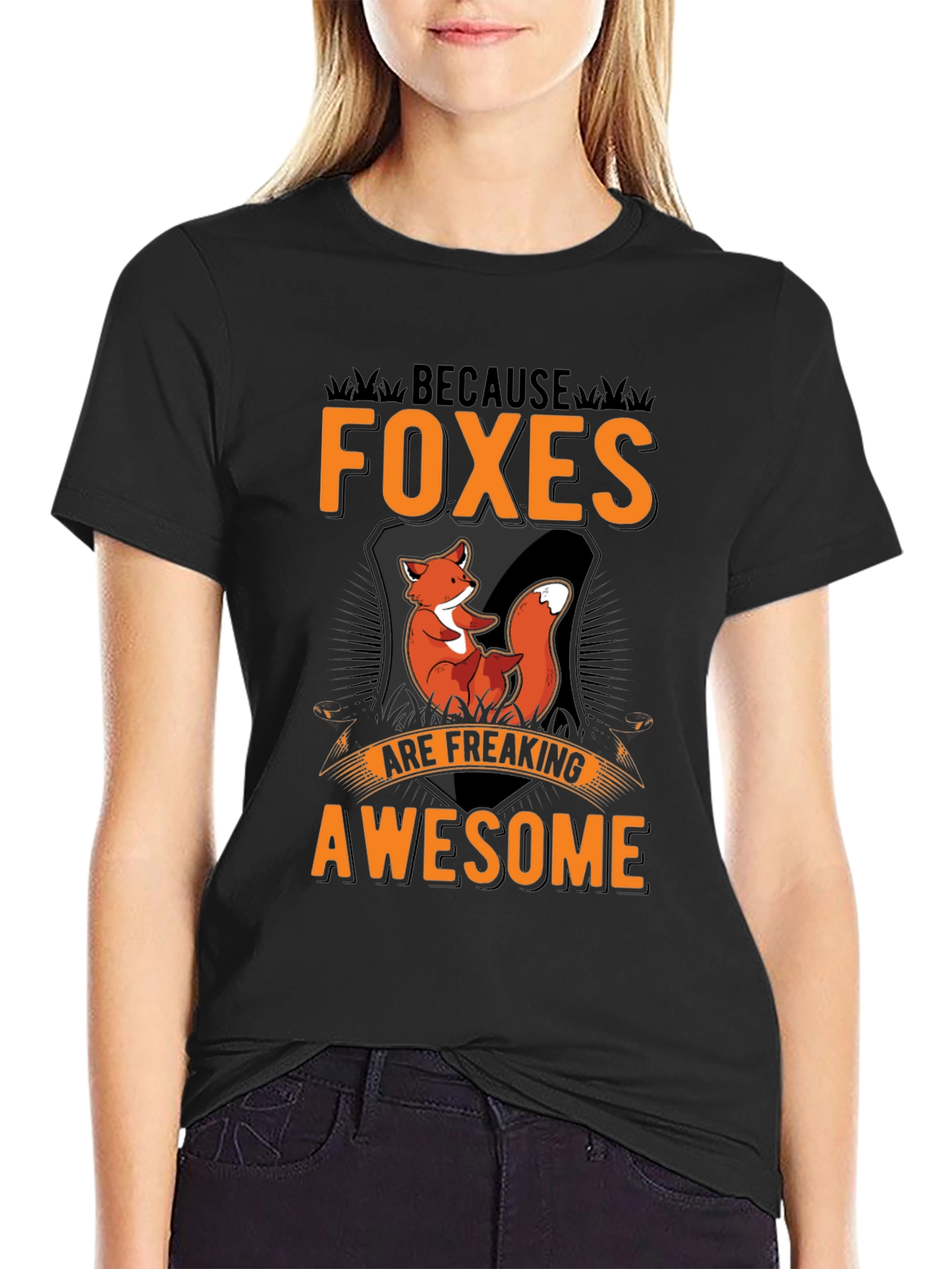 Black Foxes Are Awesome Black Graphic Tee view 2