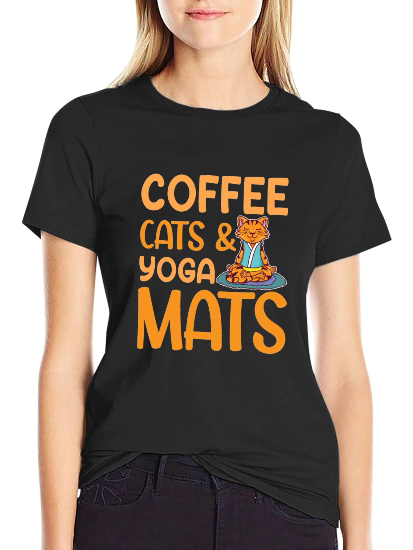 Black Coffee Cats Yoga Mats Graphic T-Shirt view 2