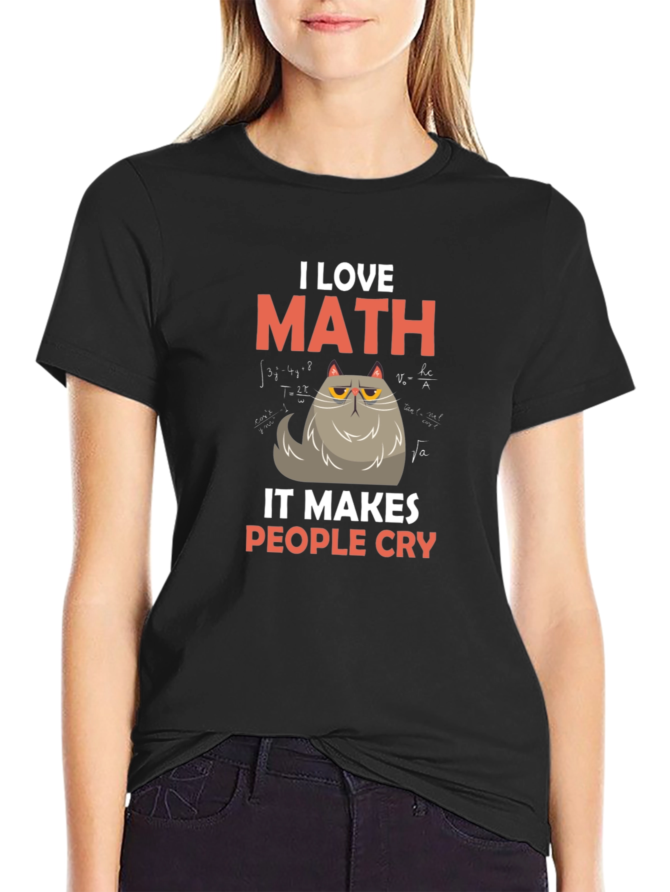 Black I Love Math Cat T-Shirt - Makes People Cry view 2