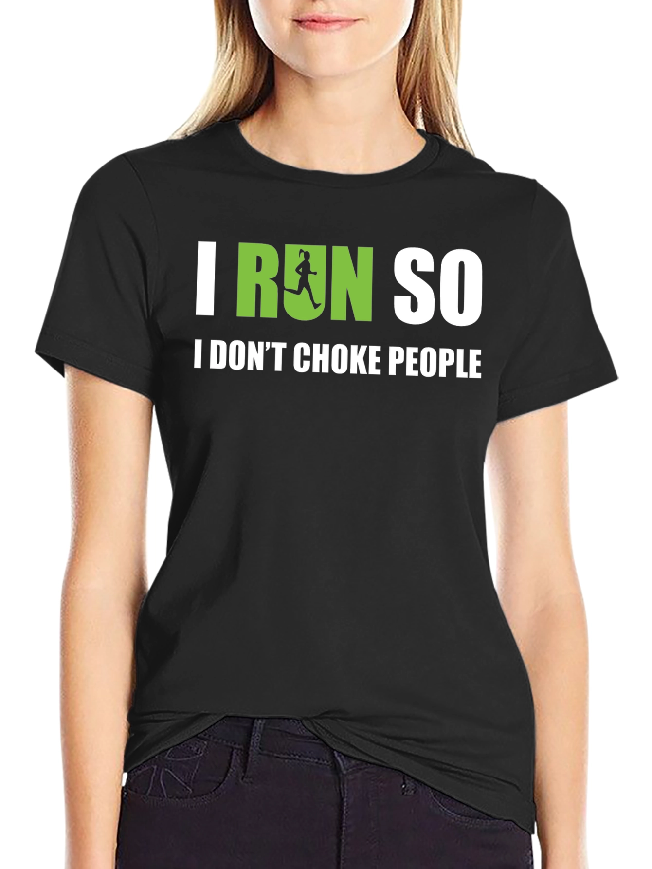 Black Funny Running T-Shirt - I Run So I Don't Choke People view 2