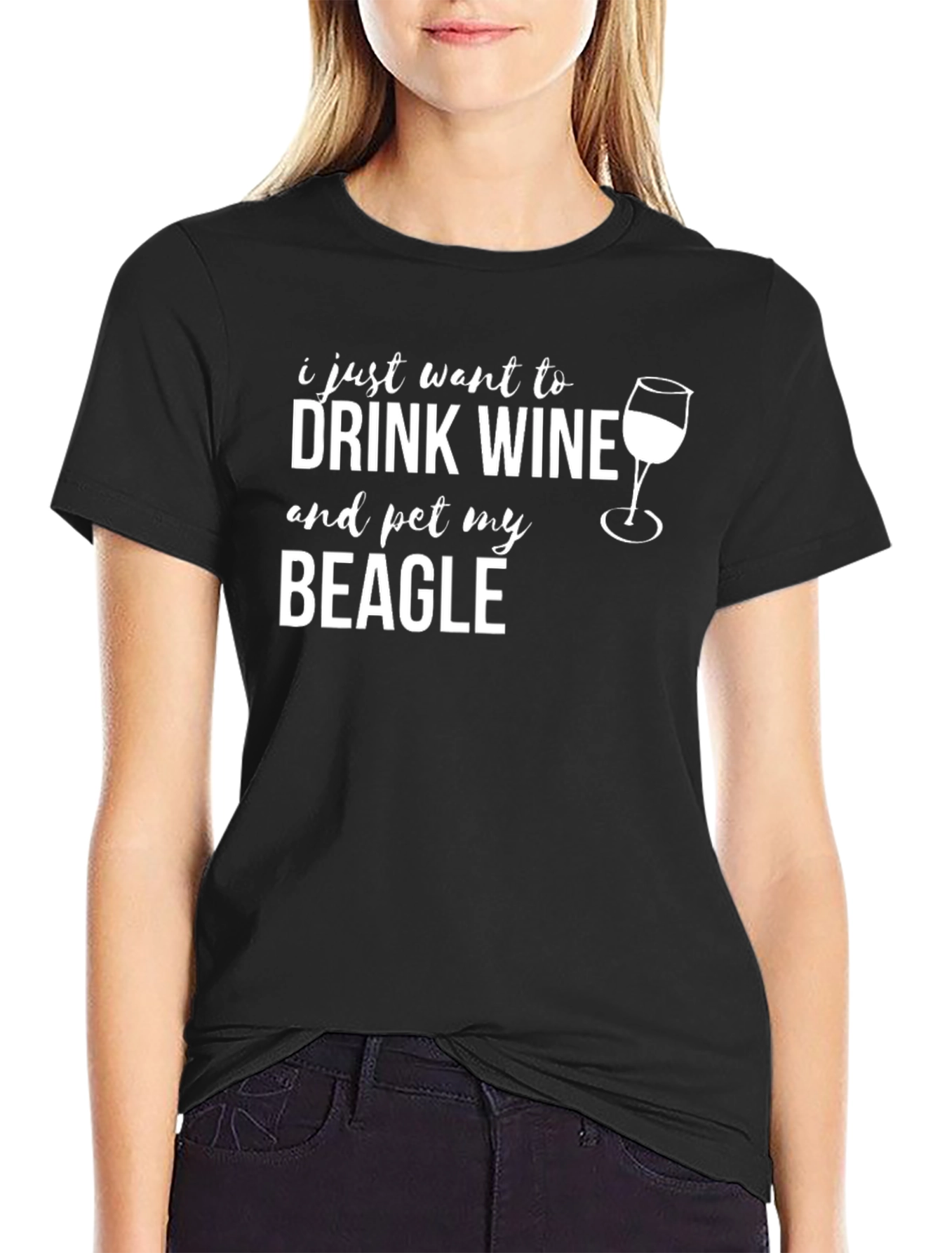 Black Drink Wine and Pet My Beagle Black T-Shirt view 2