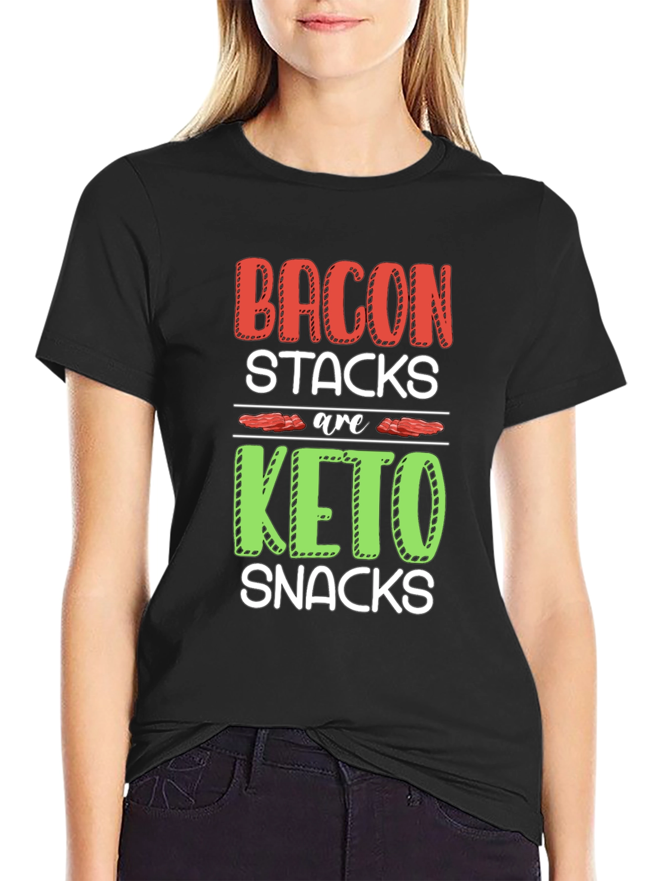 Black Bacon Keto Diet Black T-Shirt view 2