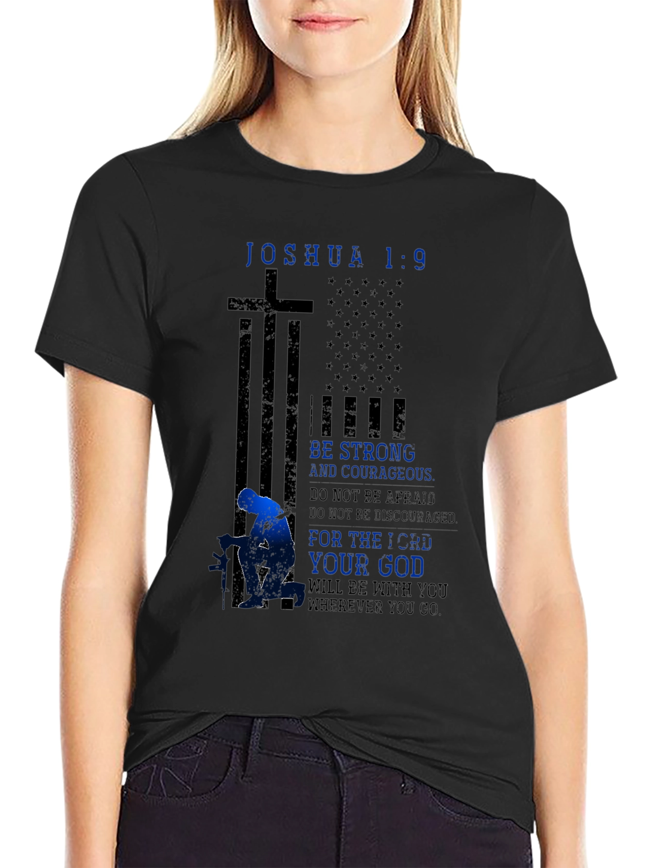 Black Joshua 1:9 Patriotic Graphic Tee view 2