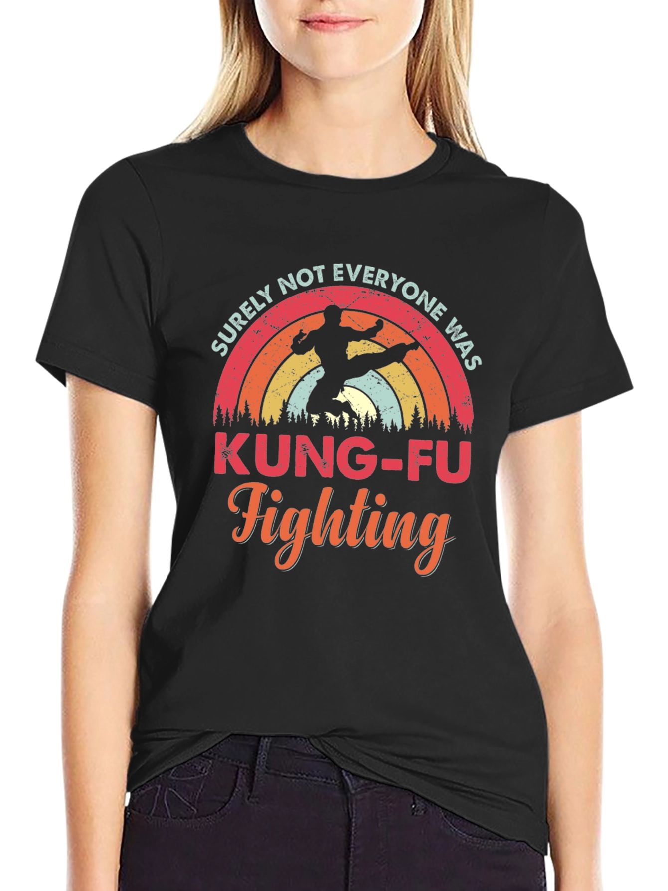 Black Kung-Fu Fighting Graphic T-Shirt - Retro Style view 2
