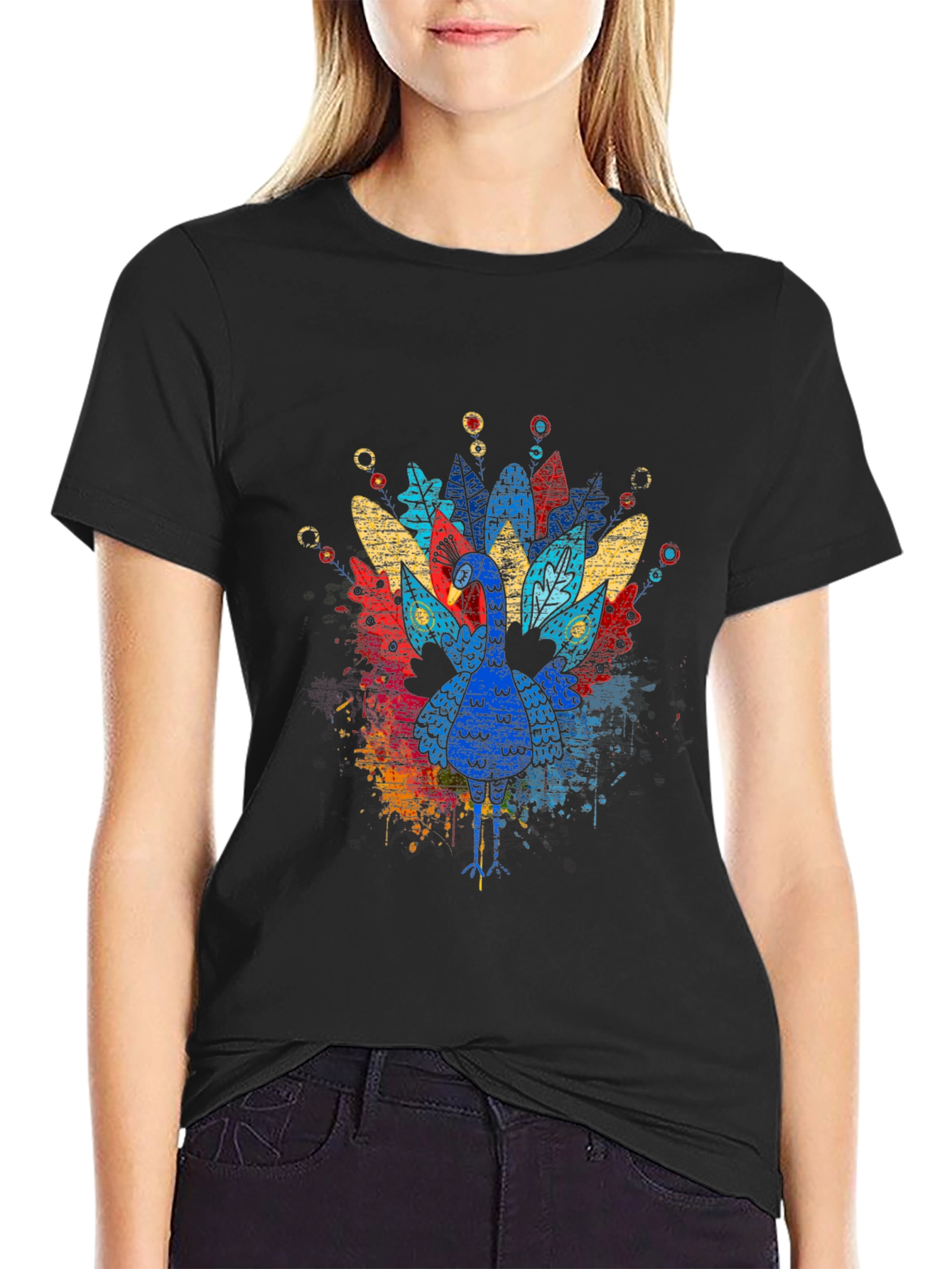 Black Thanksgiving Turkey Graphic Tee - Colorful Festive Shirt view 2