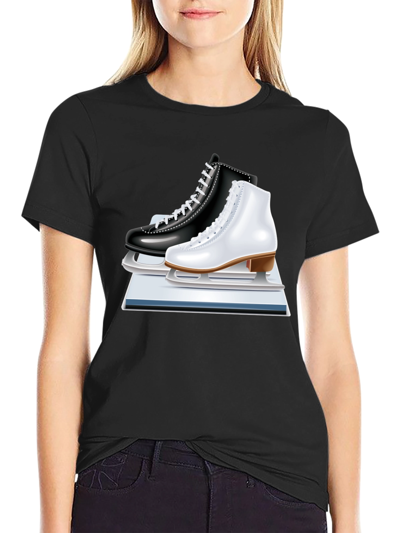 Black Ice Skating Tee - Figure Skates Graphic Shirt view 2