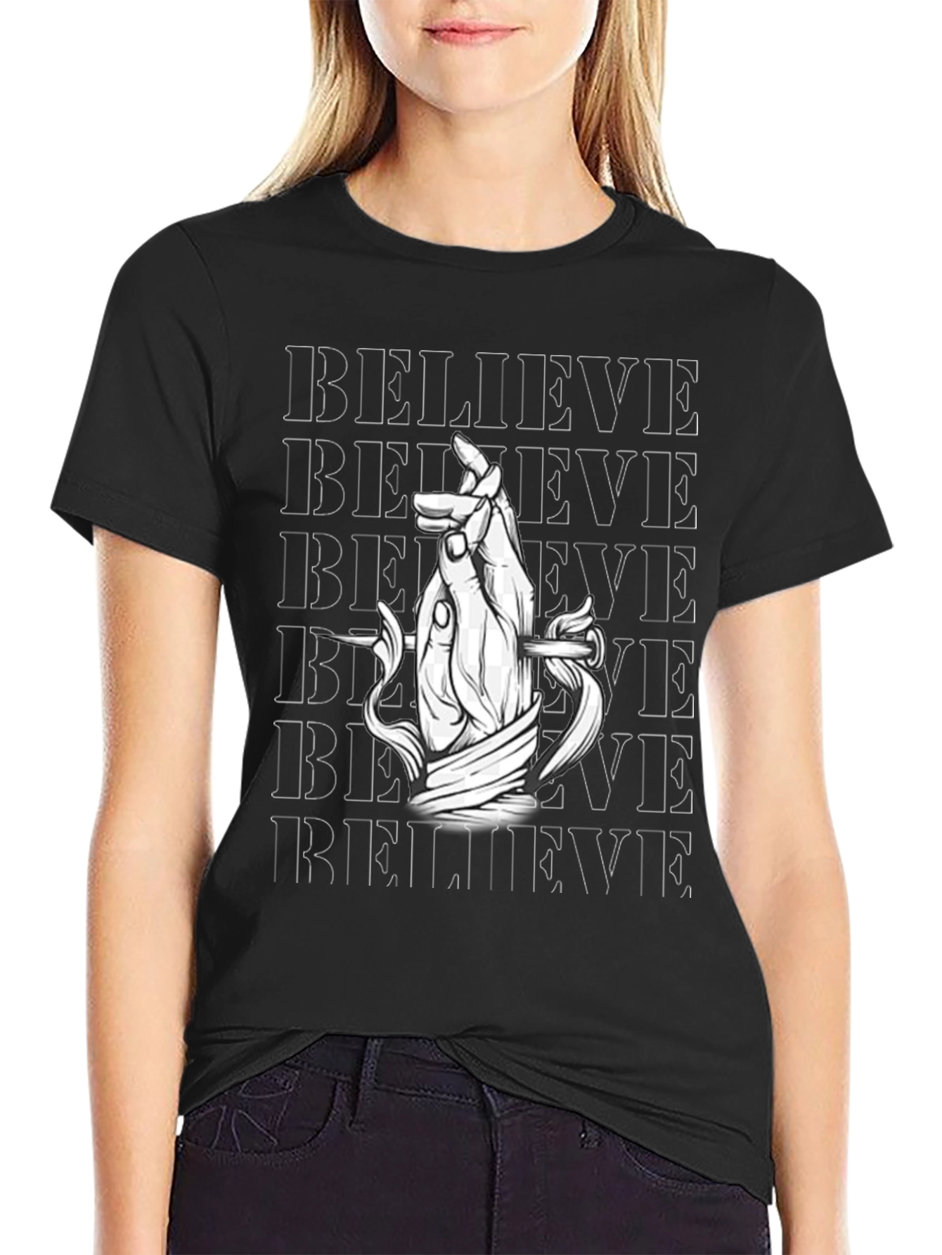Black Believe Graphic Print Black T-Shirt view 2