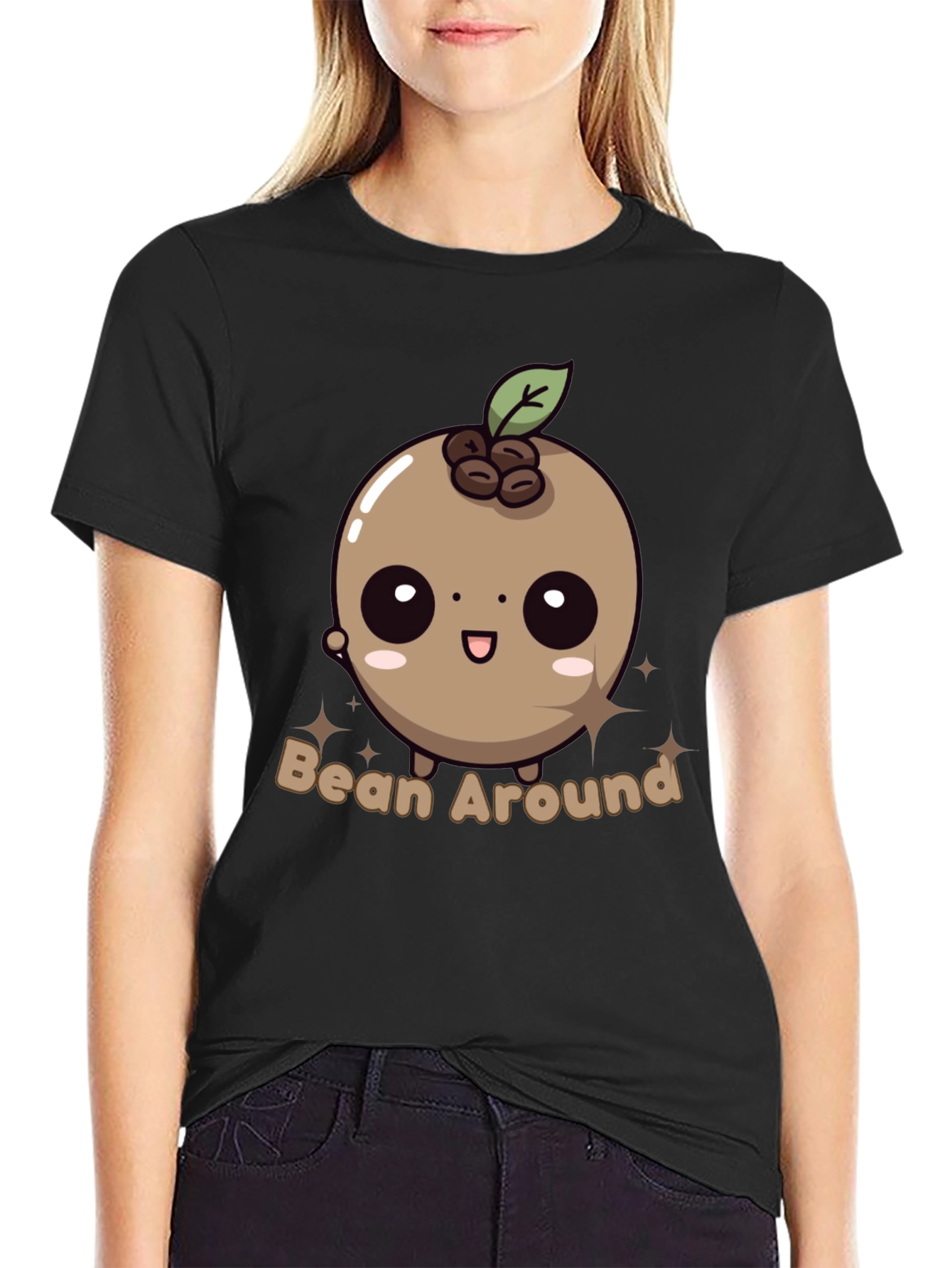 Black Bean Around T-Shirt - Kawaii Coffee Bean Design view 2