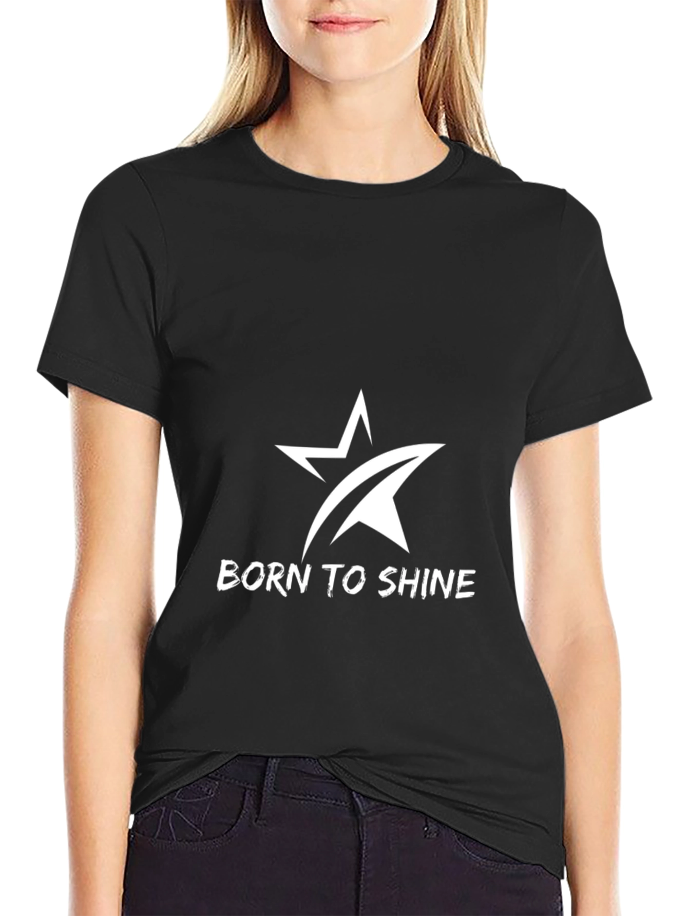Black Born to Shine Graphic Tee - Black Cotton Blend view 2