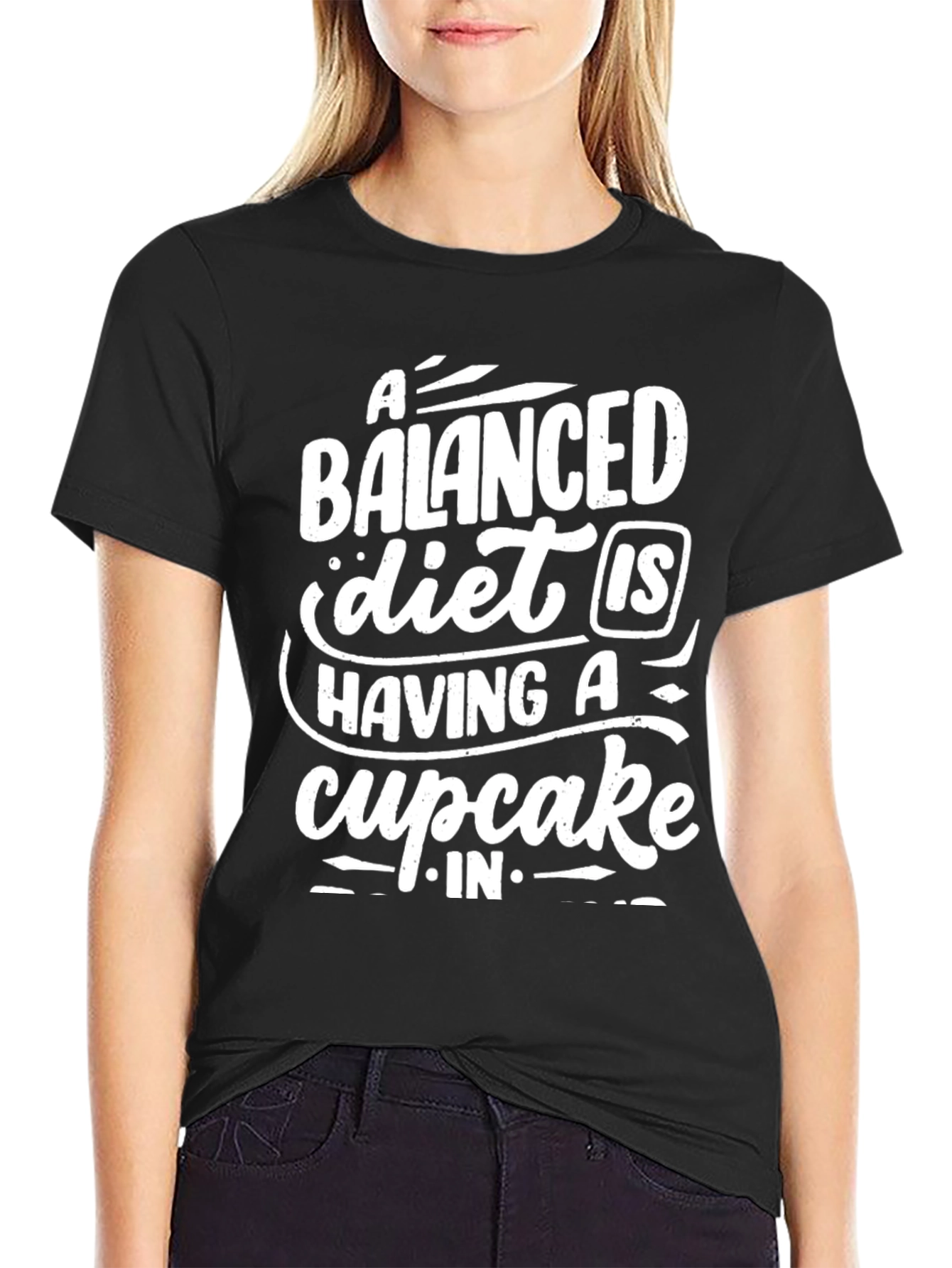 Black Balanced Diet Cupcake T-Shirt Funny Foodie Tee view 2