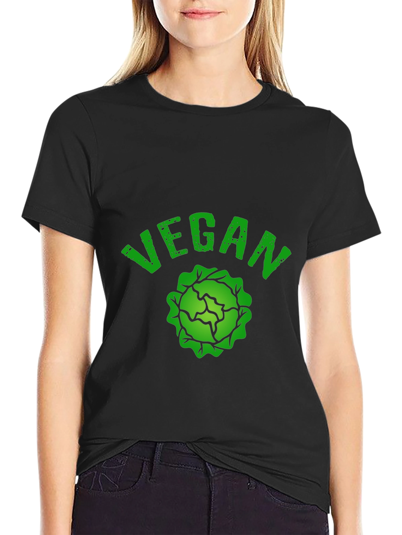 Black Vegan Cabbage Graphic T-Shirt - Black view 2