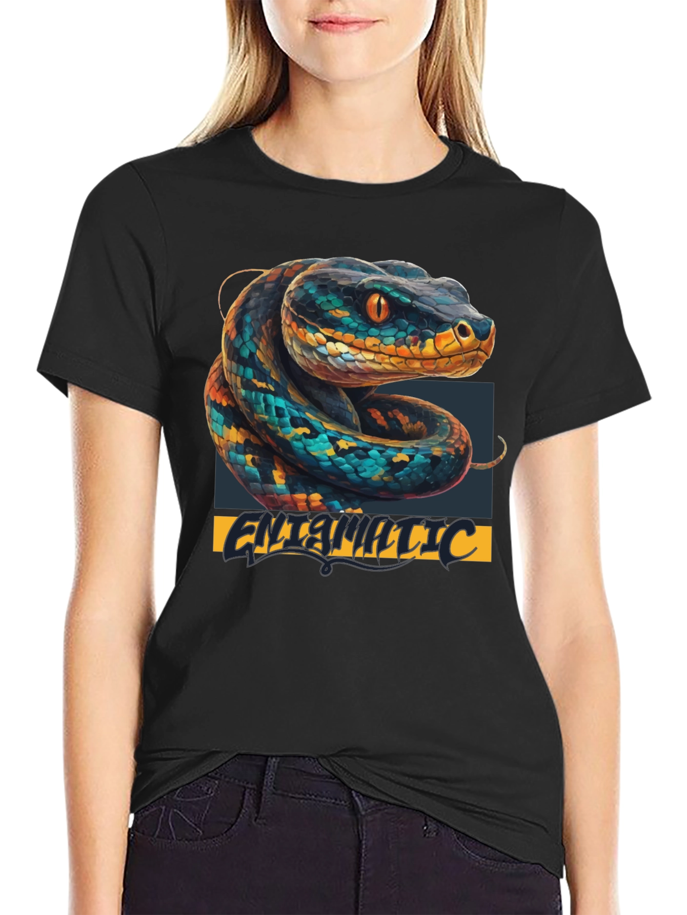 Black Snake Graphic T-Shirt - Cool Animal Print Tee view 2