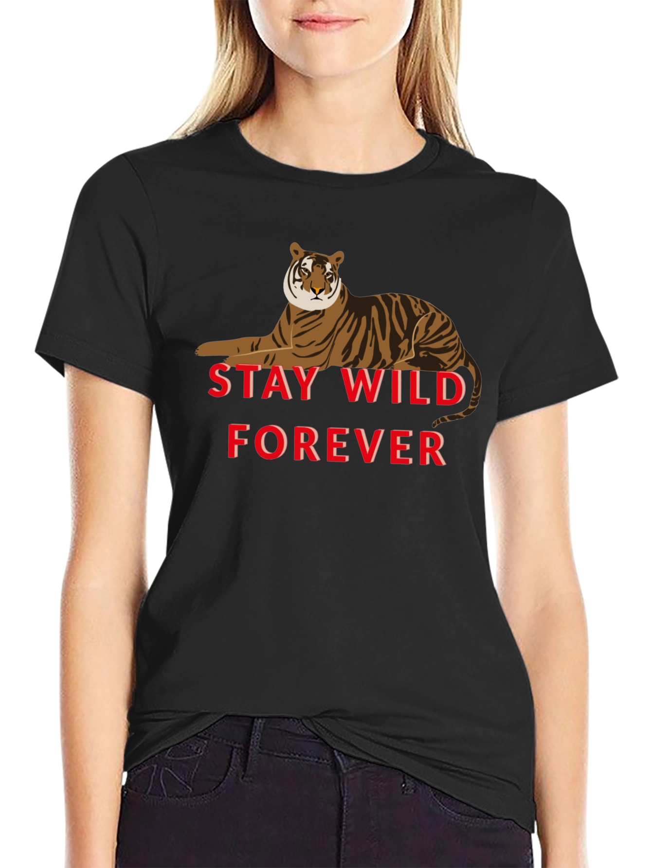 Black Stay Wild Forever Tiger Graphic T-Shirt view 2