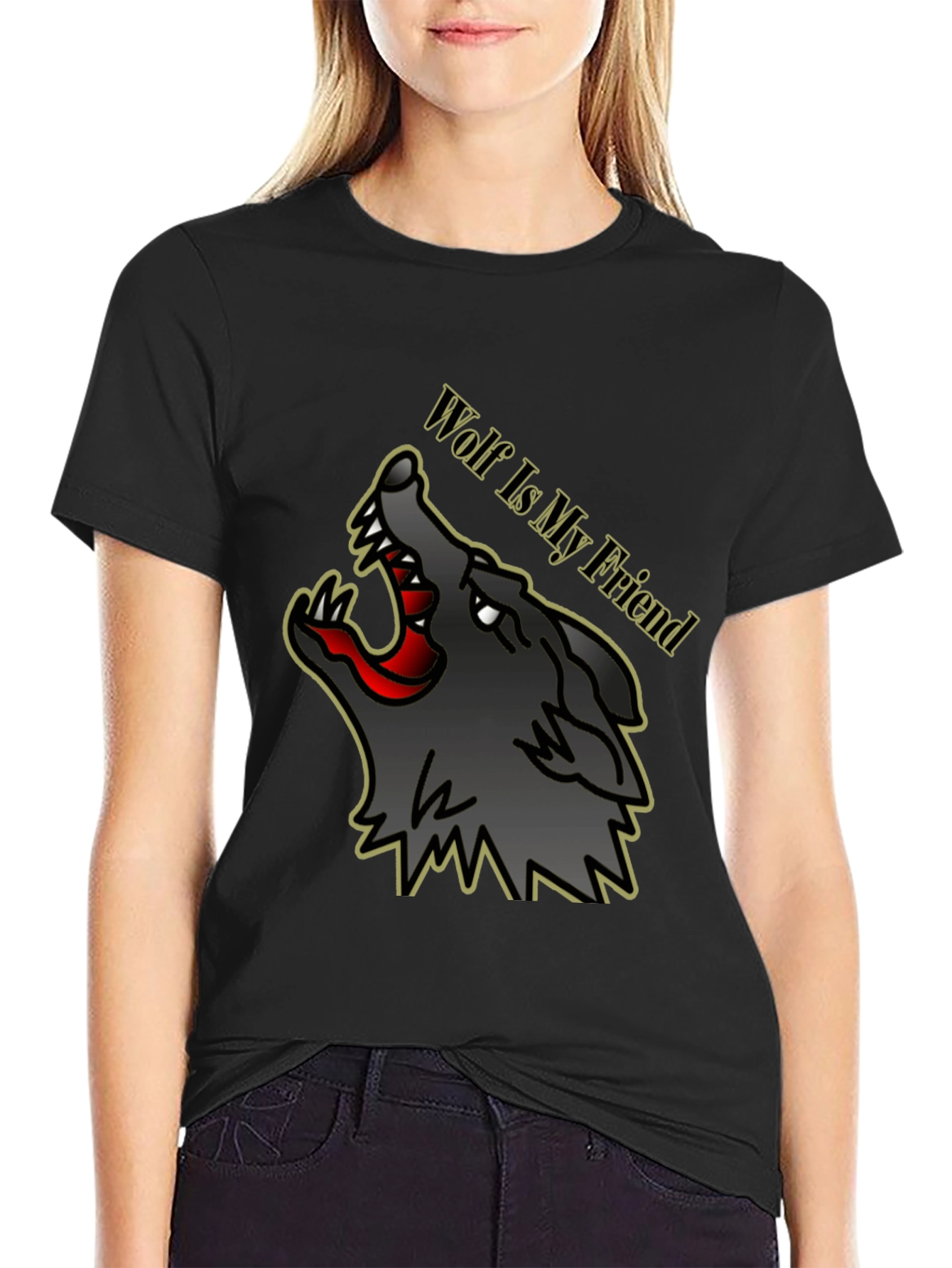 Black Wolf Is My Friend Graphic Tee - Black view 2