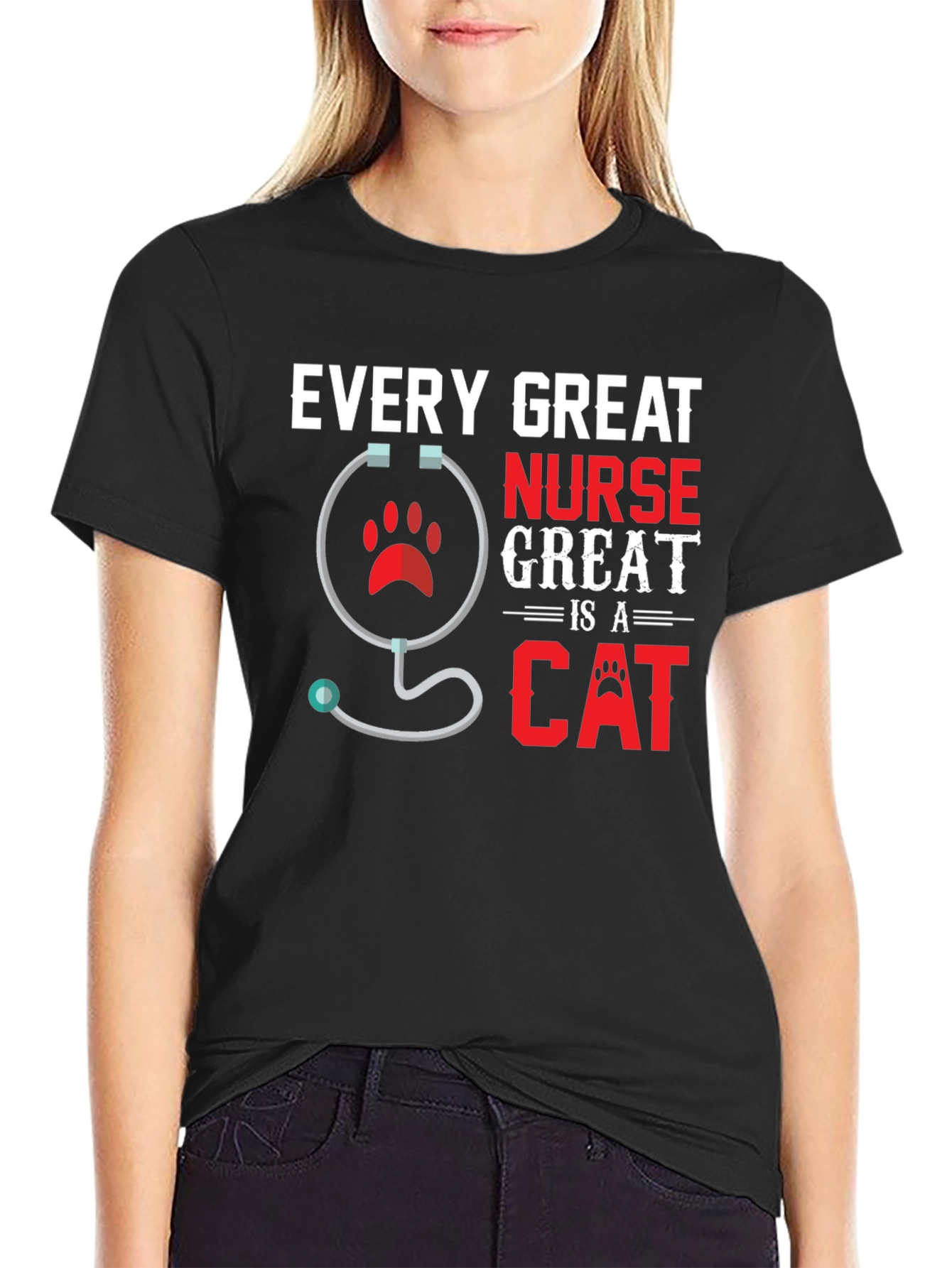 Black Every Great Nurse Is a Cat T-Shirt view 2