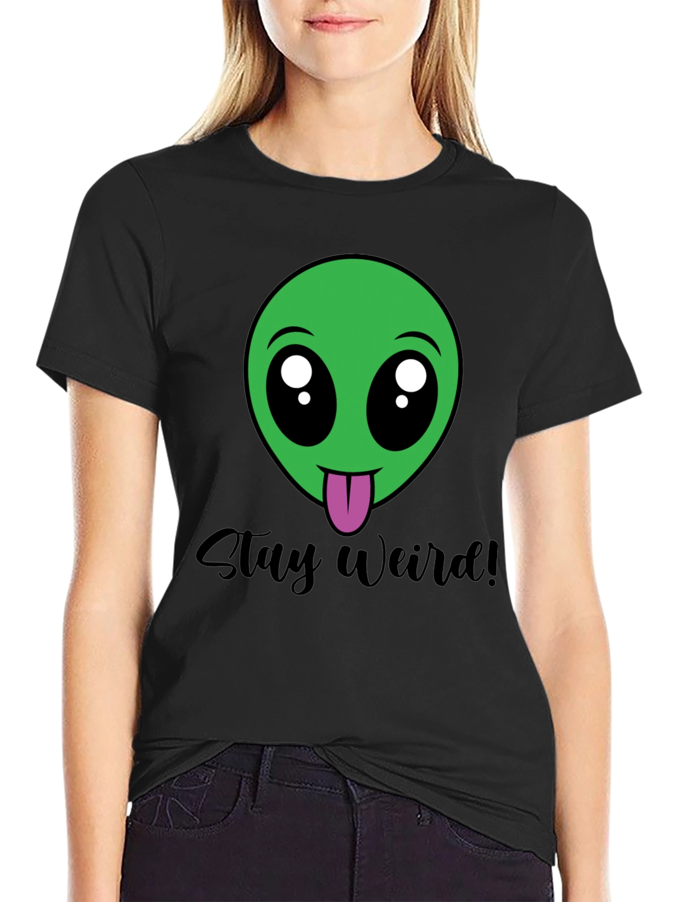 Black Stay Weird Alien Tee - Black view 2