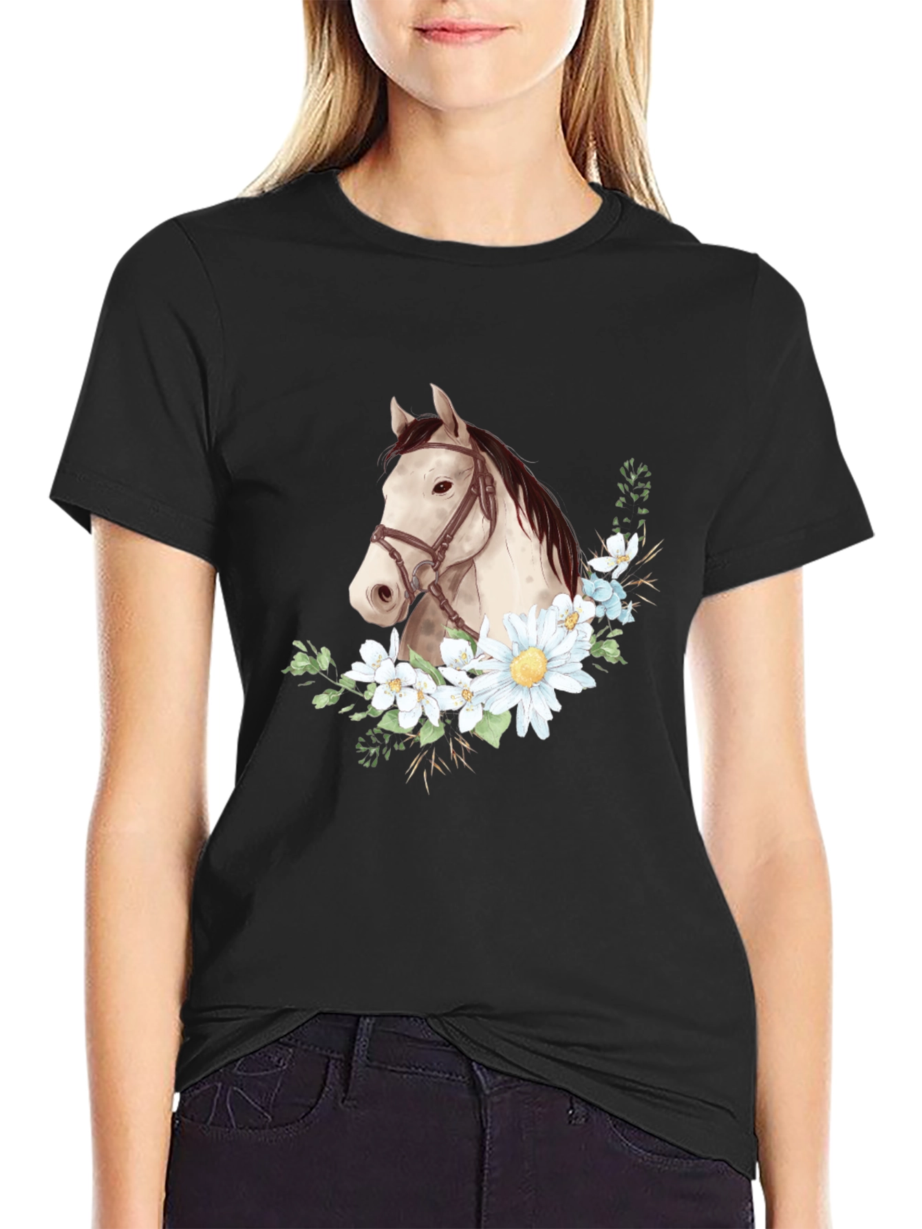 Black Horse & Floral Graphic Tee - Black view 2