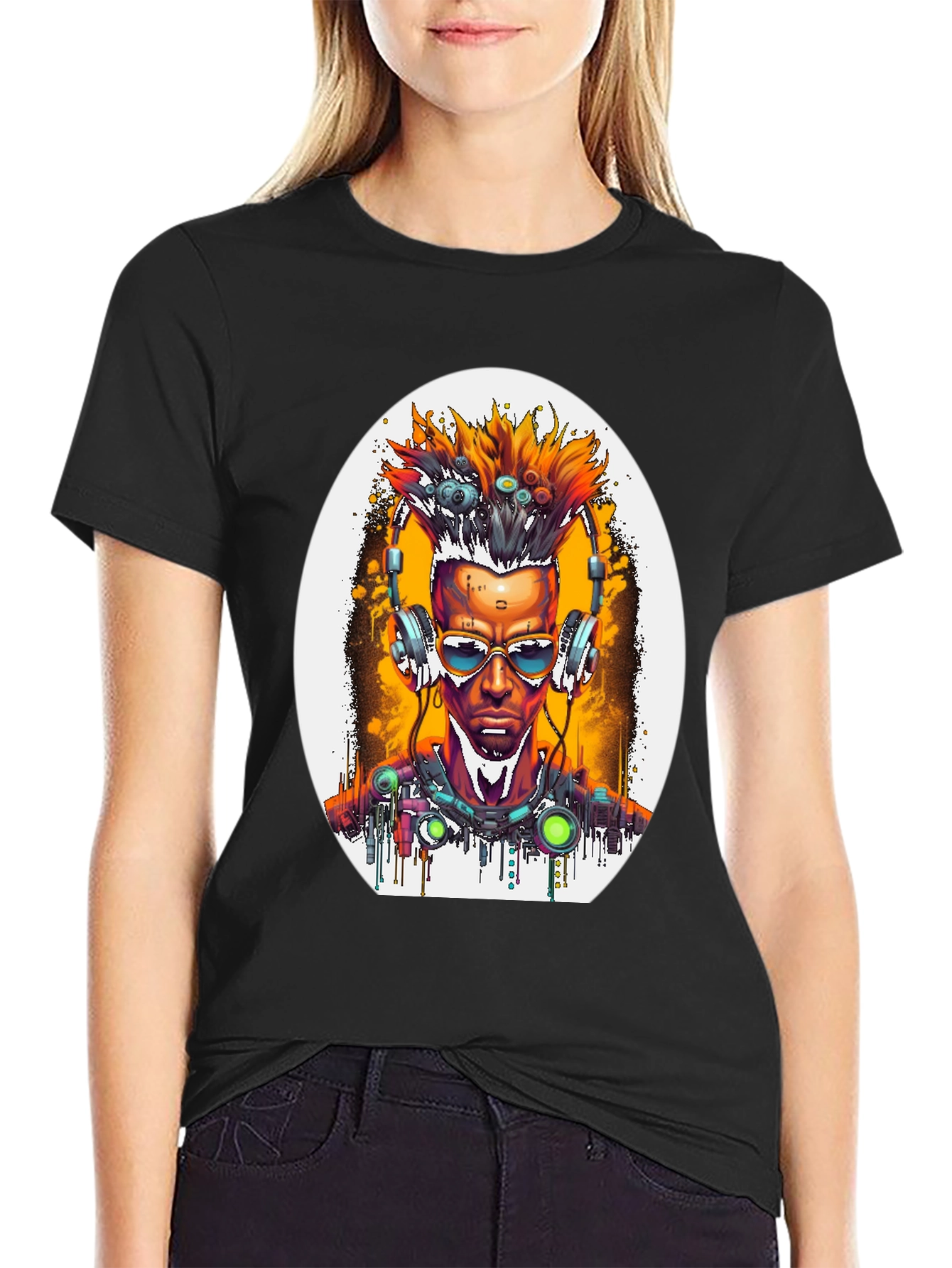 Black Cyberpunk Art T-Shirt view 2