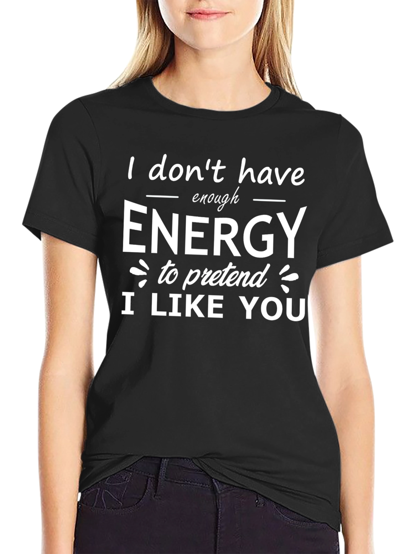 Black Funny "I Don't Have Enough Energy" Black T-Shirt view 2