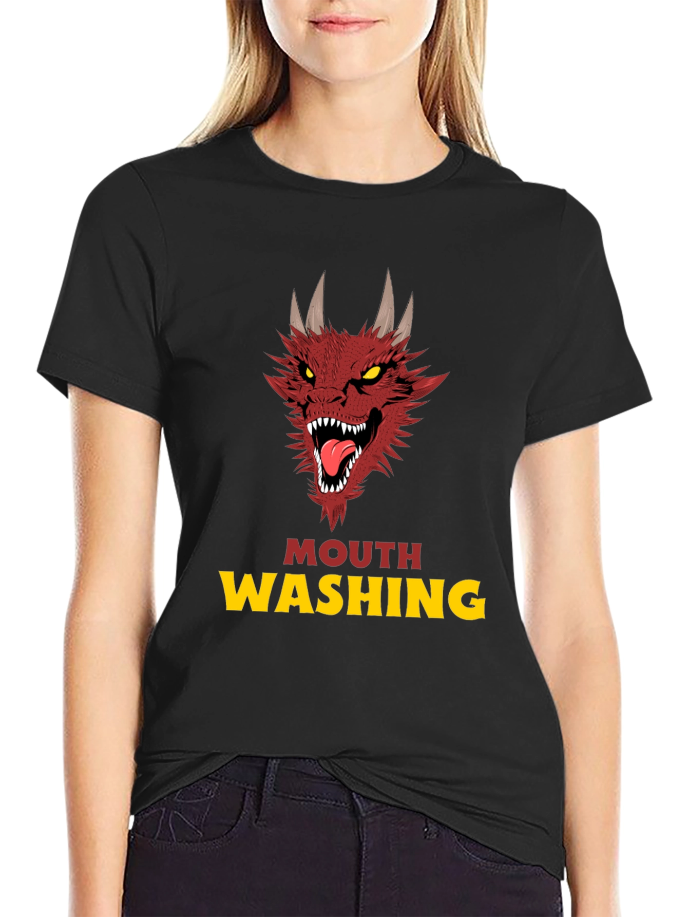 Black Mouth Washing Dragon Graphic T-Shirt - Black view 2
