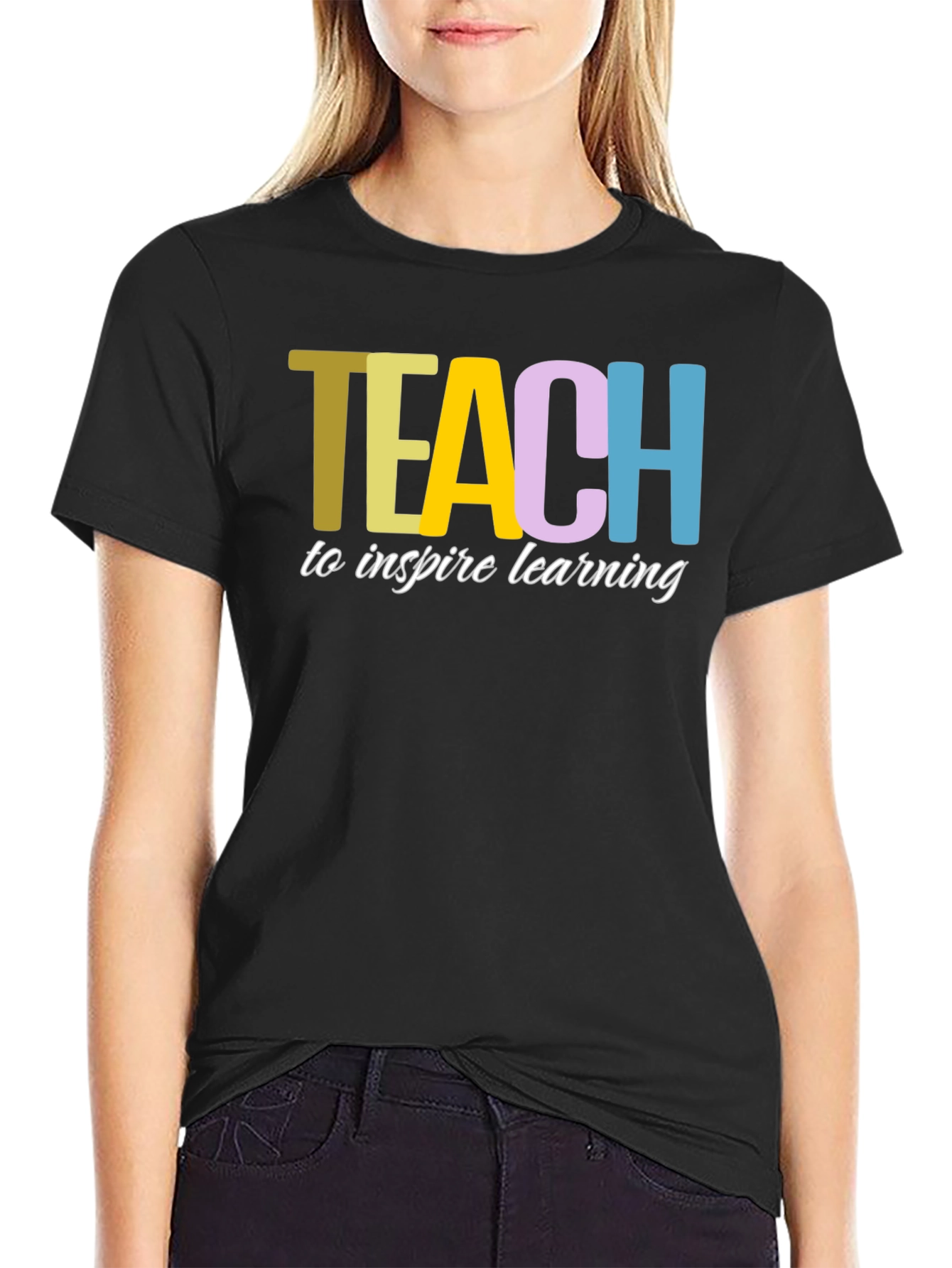 Black Teach to Inspire Learning Black Cotton T-Shirt view 2