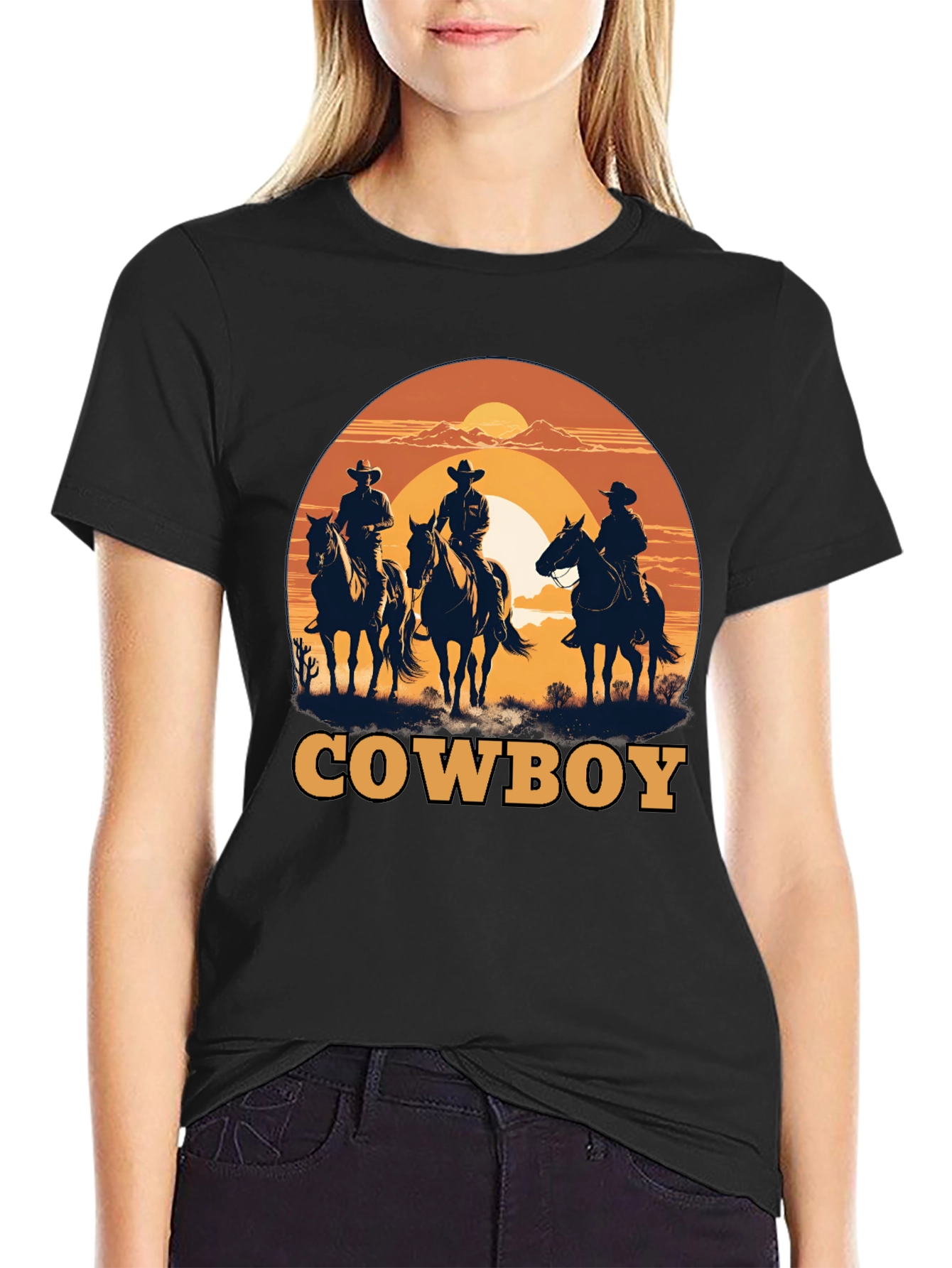 Black Cowboy Silhouette Graphic T-Shirt view 2
